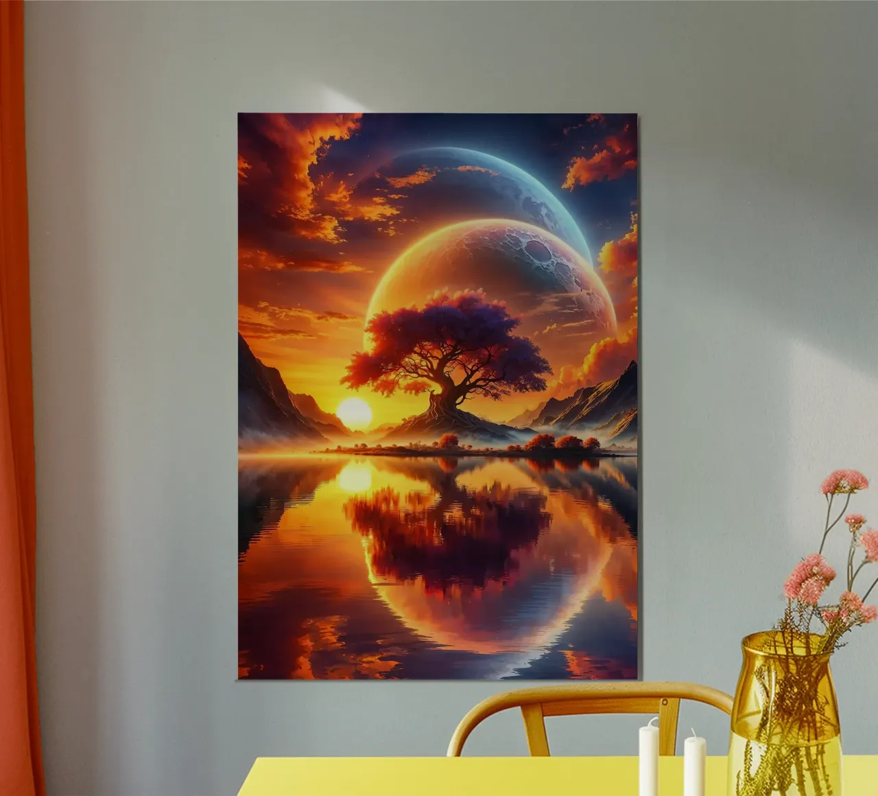 Paesaggio onirico astrale al tramonto poster con telaio in plastica da book