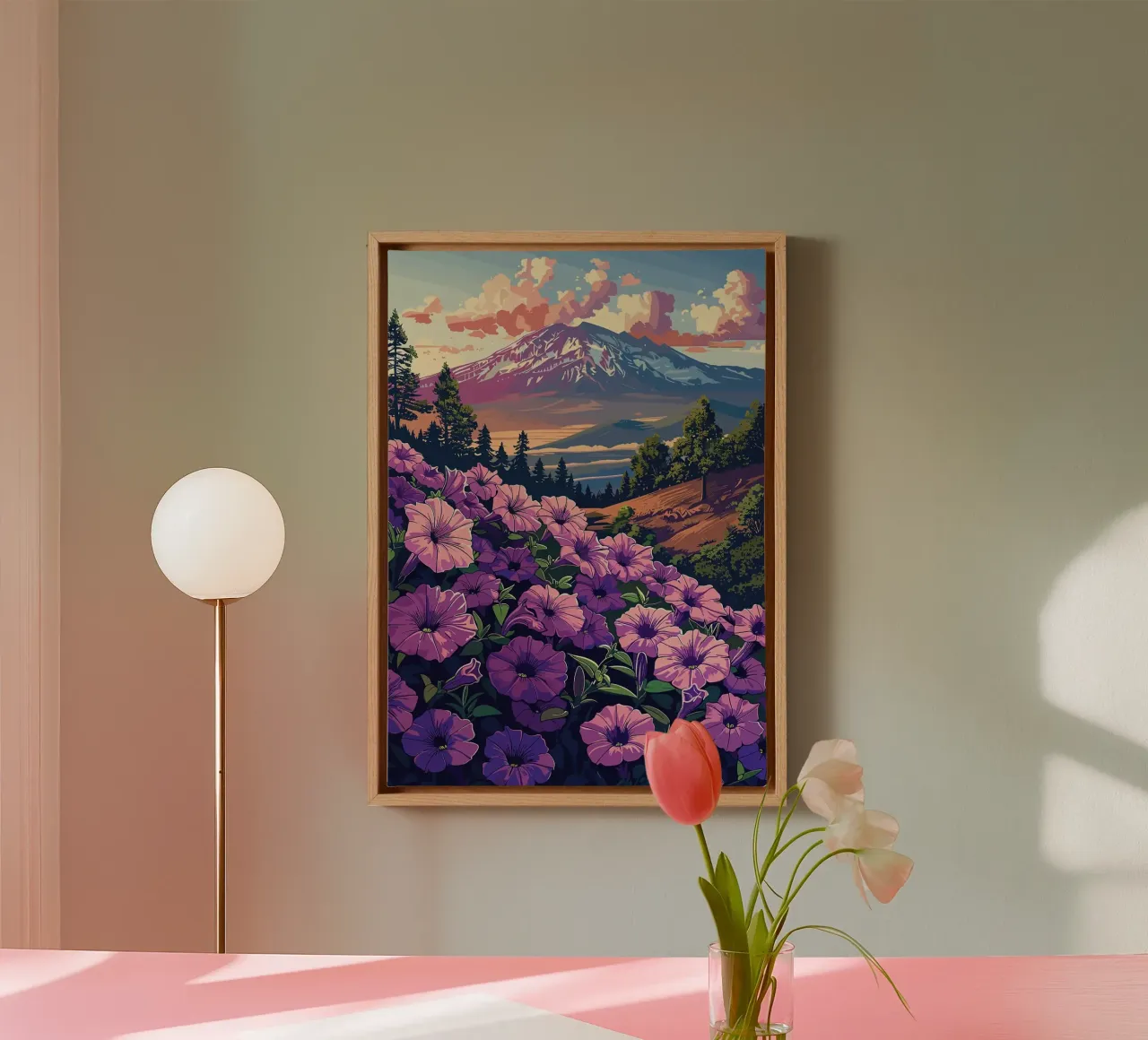 Vue de la montagne avec des fleurs toile avec Caisse américaine de book