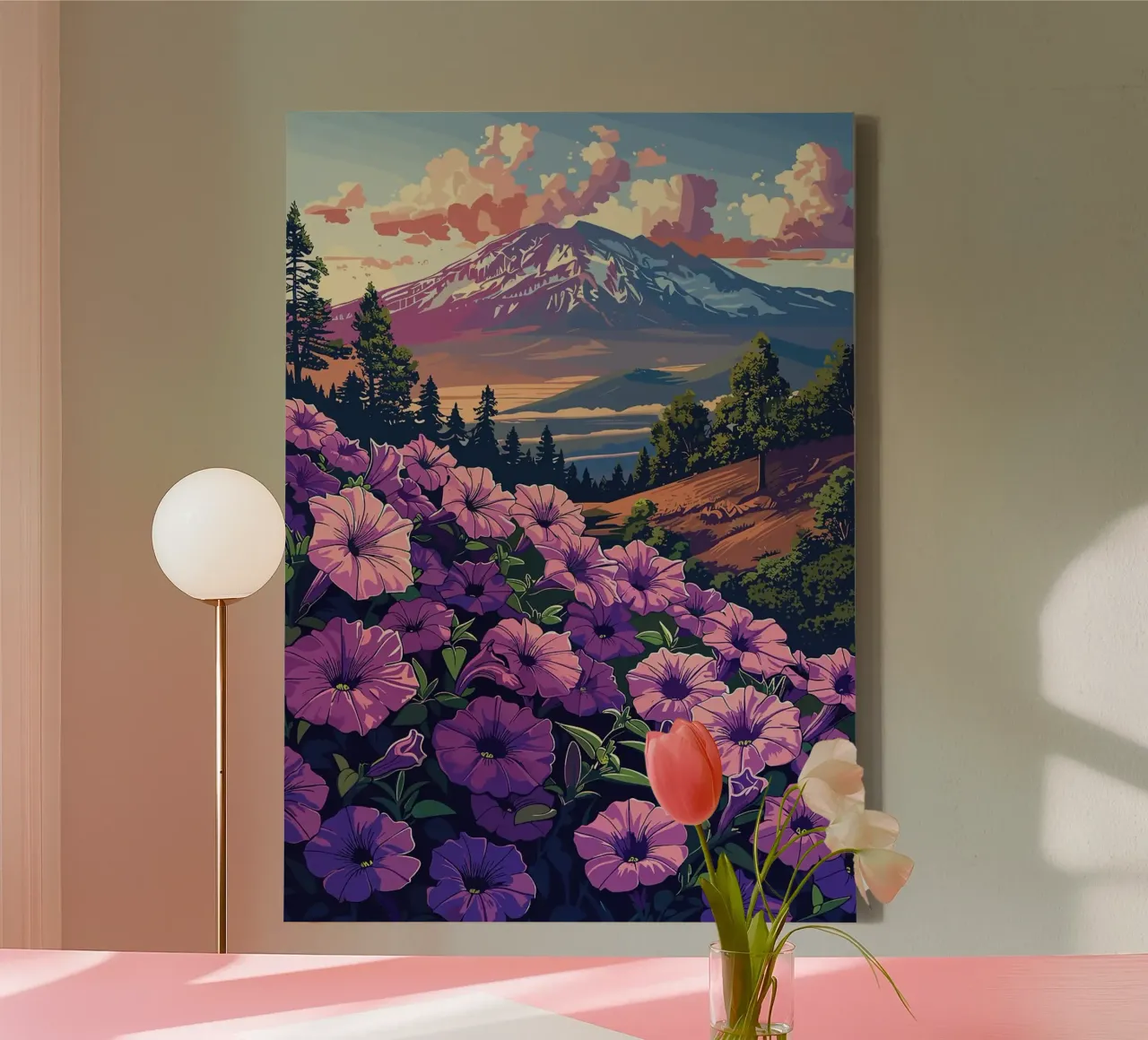Vue de la montagne avec des fleurs toile avec Caisse américaine de book