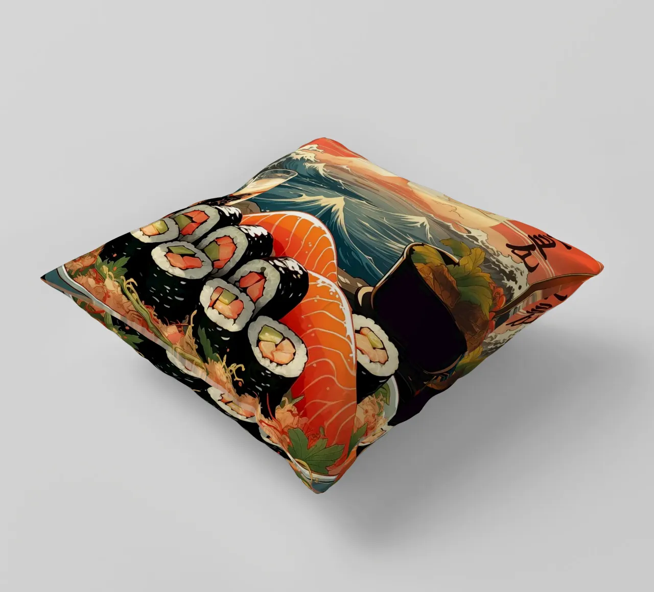 Délice de sushi au coucher du soleil coussin de book