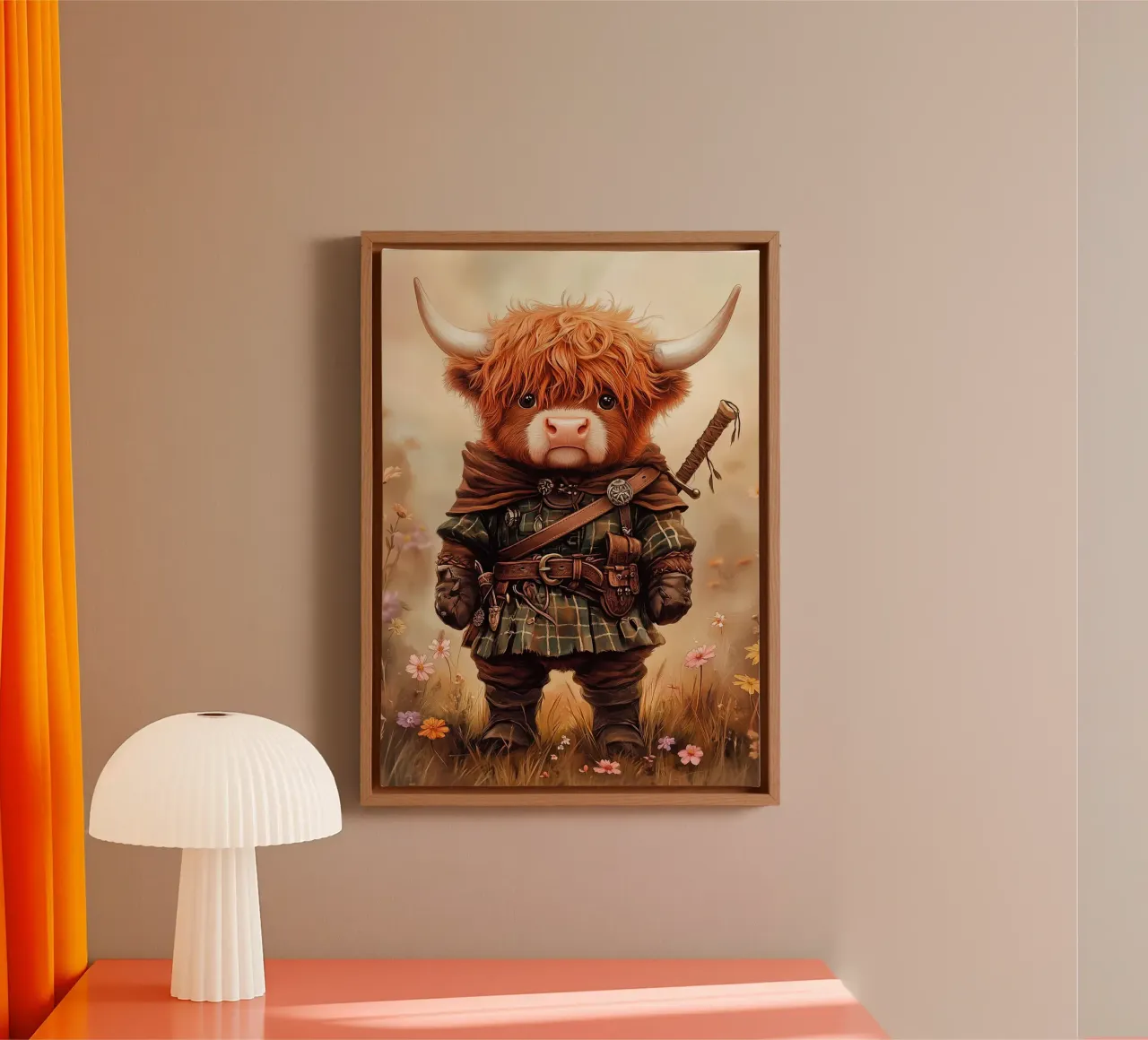 Highland Koe Krijger canvas met Baklijst van book