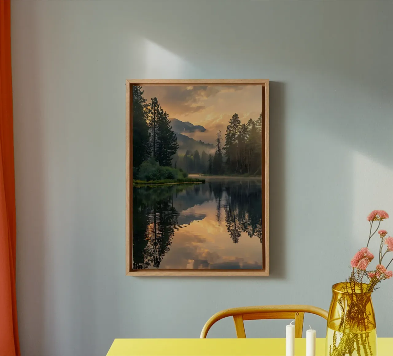 lake reflection mountains canvas by book