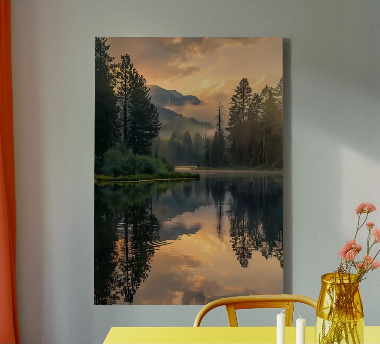 lake reflection mountains canvas by book