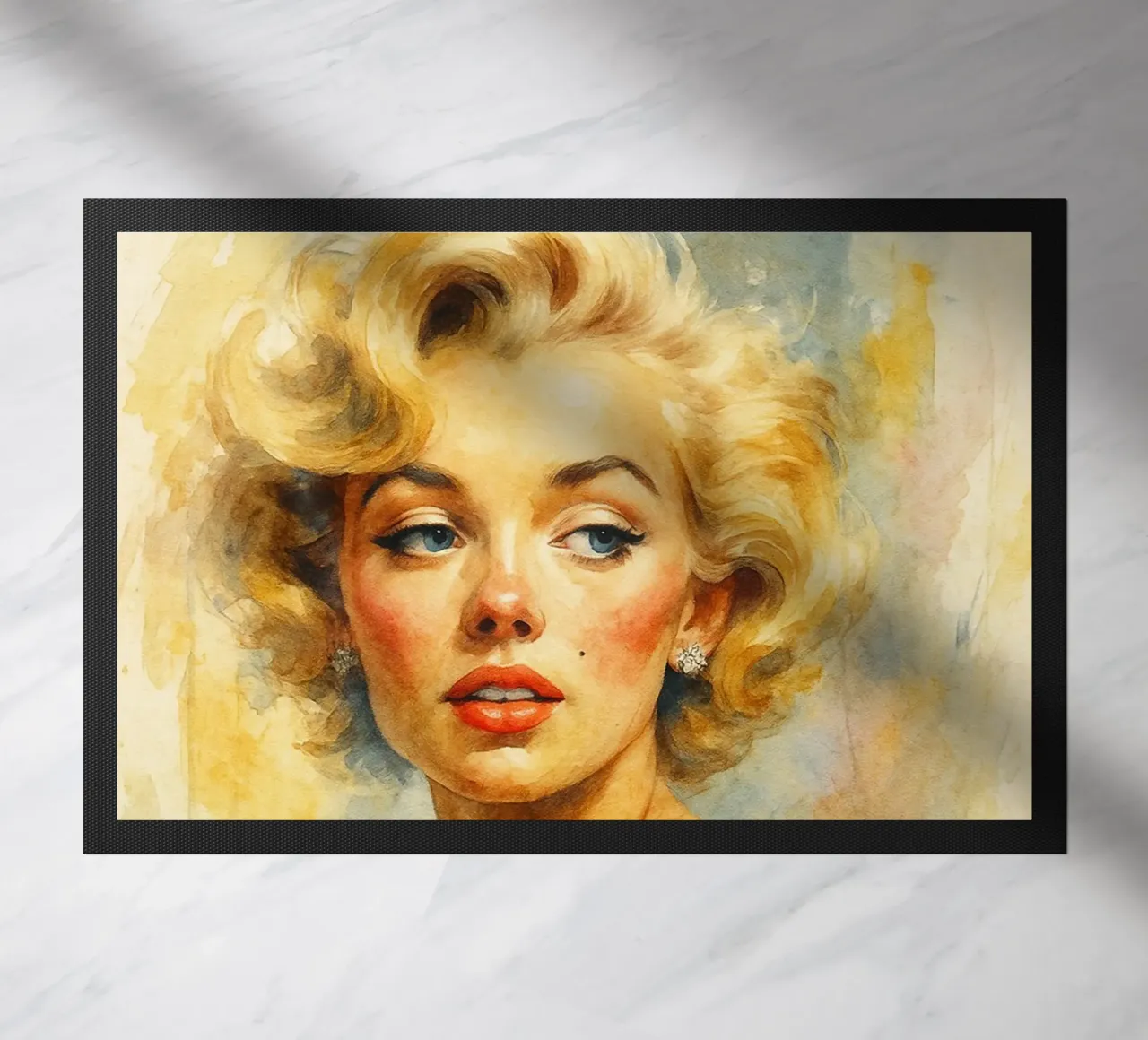 woman retro classic painting doormat by pakazi
