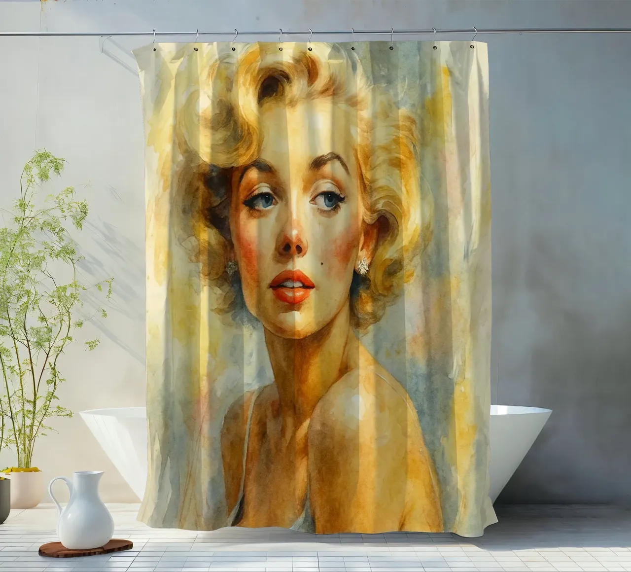 woman retro classic painting shower curtain by pakazi