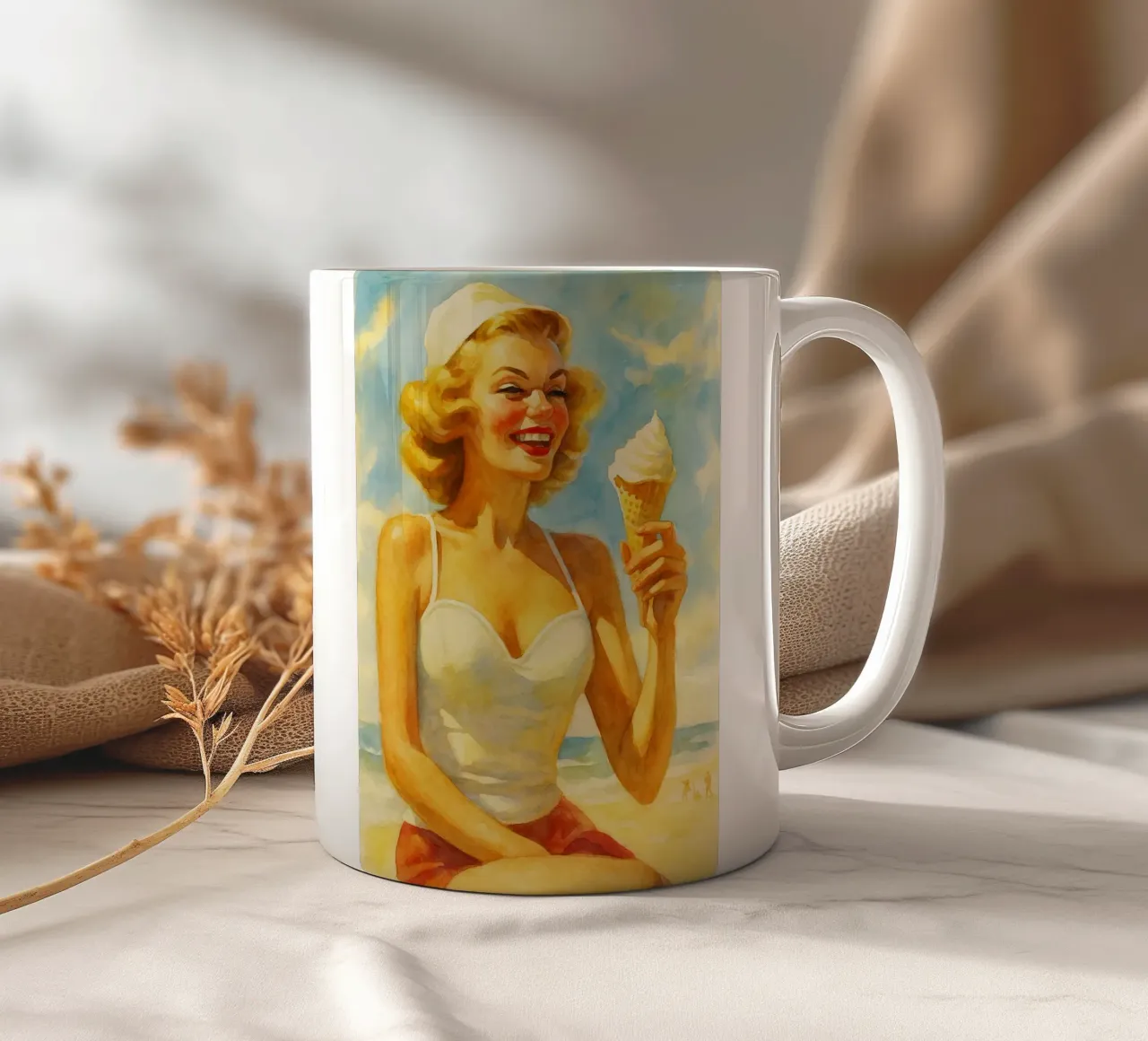 donne e gelato pittura classica retrò tazza in ceramica da pakazi