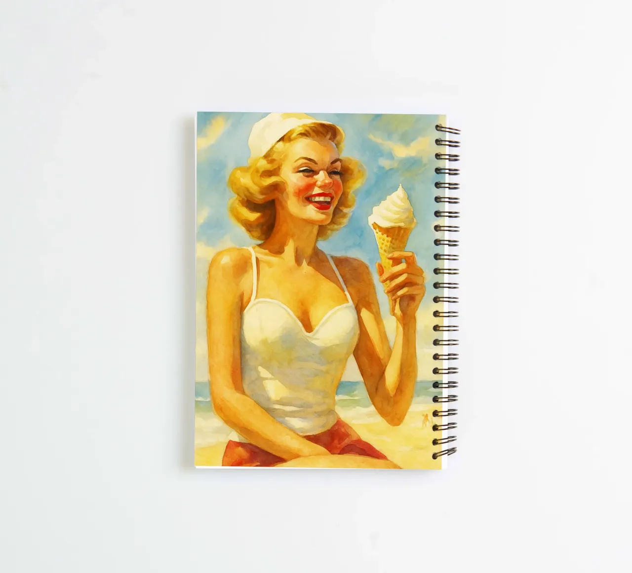 women and ice cream retro classic painting spiral notebook by pakazi