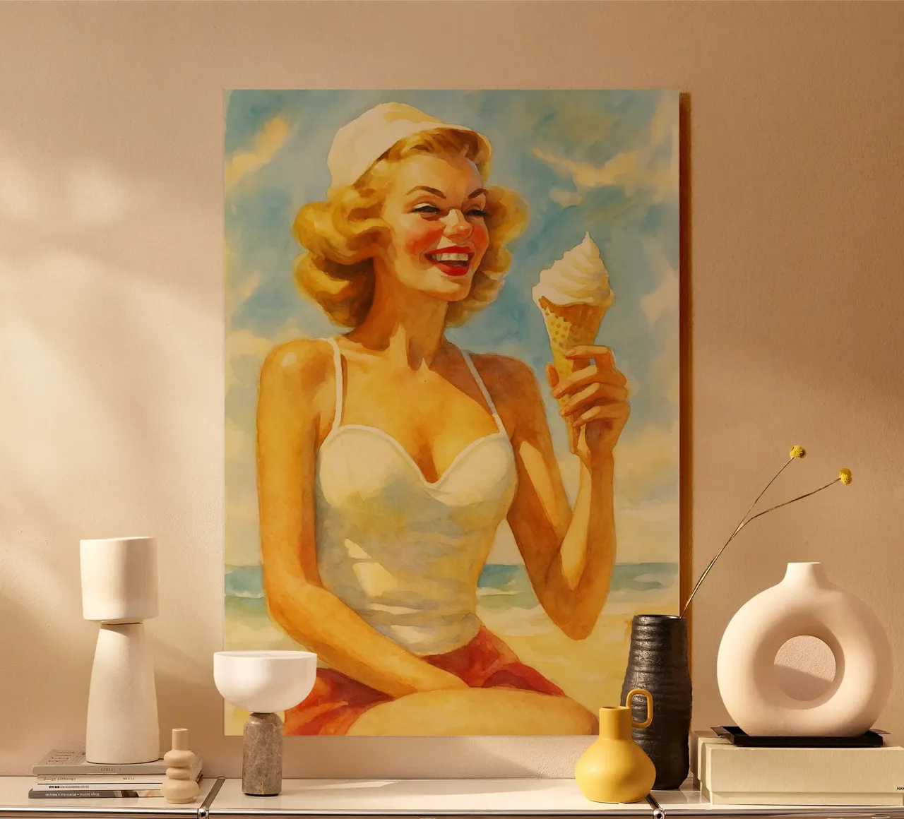 femmes et crème glacée peinture classique rétro alu dibond de pakazi