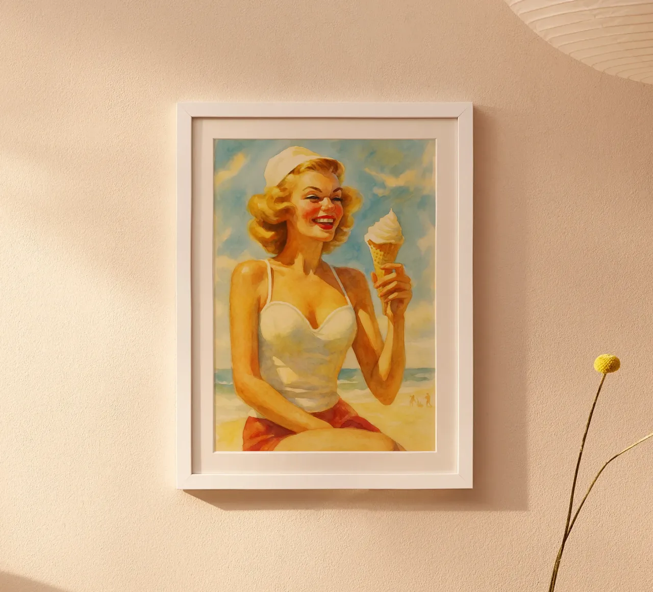 vrouwen en ijs retro klassiek schilderij poster met houten frame van pakazi