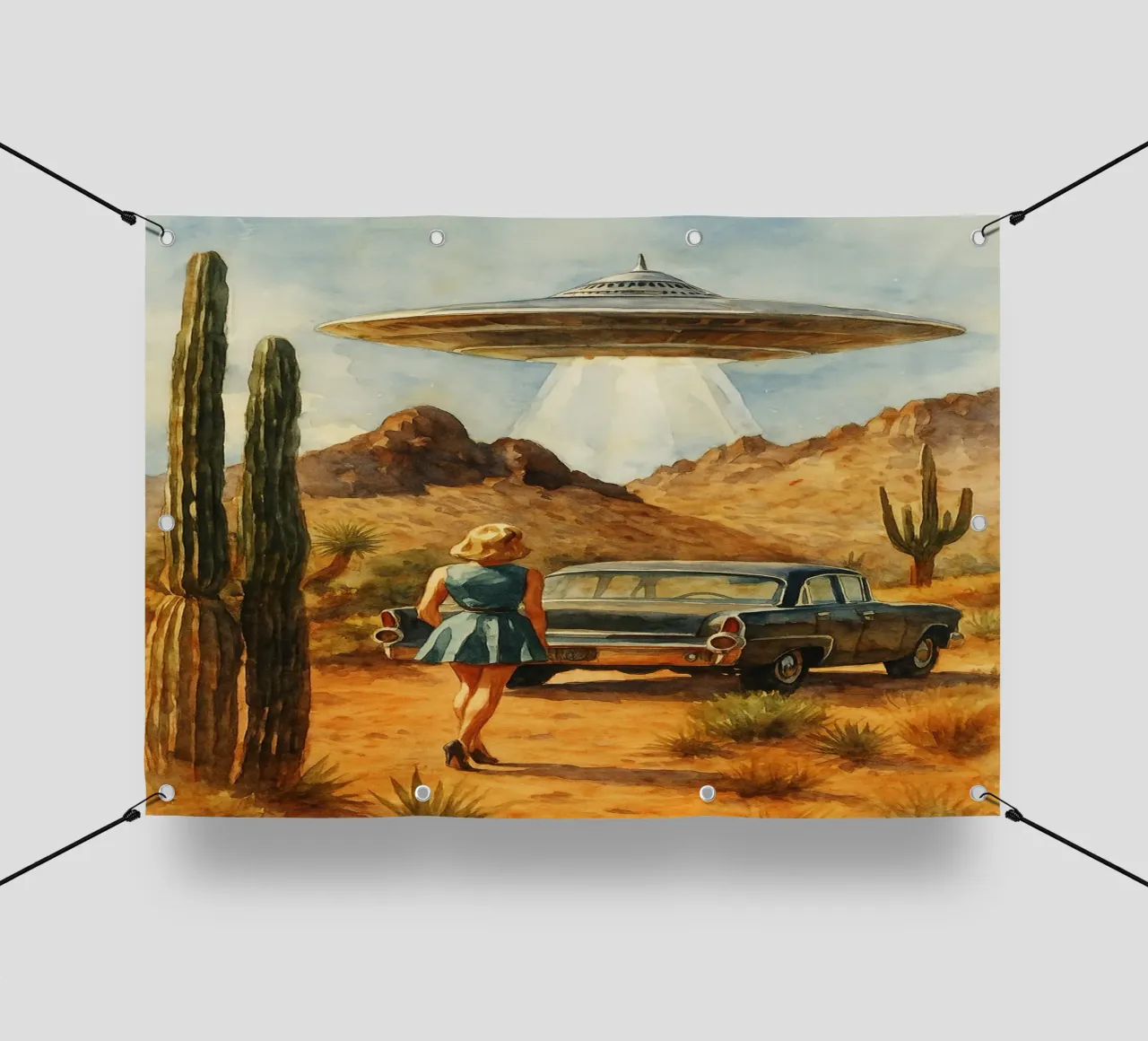 donne e ufo disegno retrò telo in pvc da pakazi