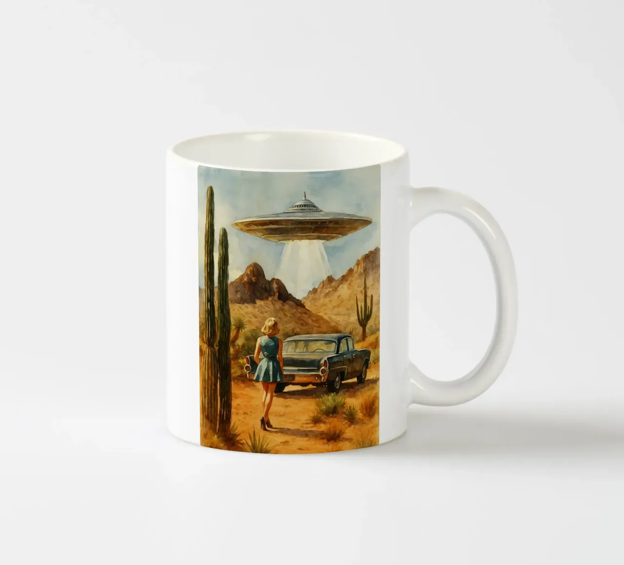 donne e ufo disegno retrò tazza in ceramica da pakazi