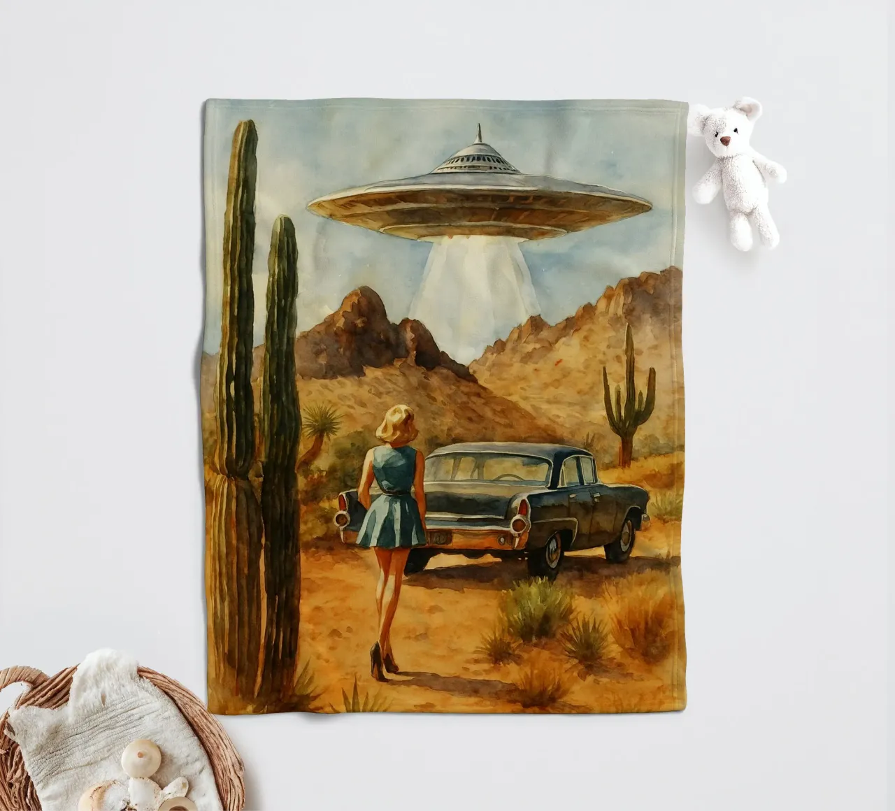 donne e ufo disegno retrò coperta in pile da pakazi