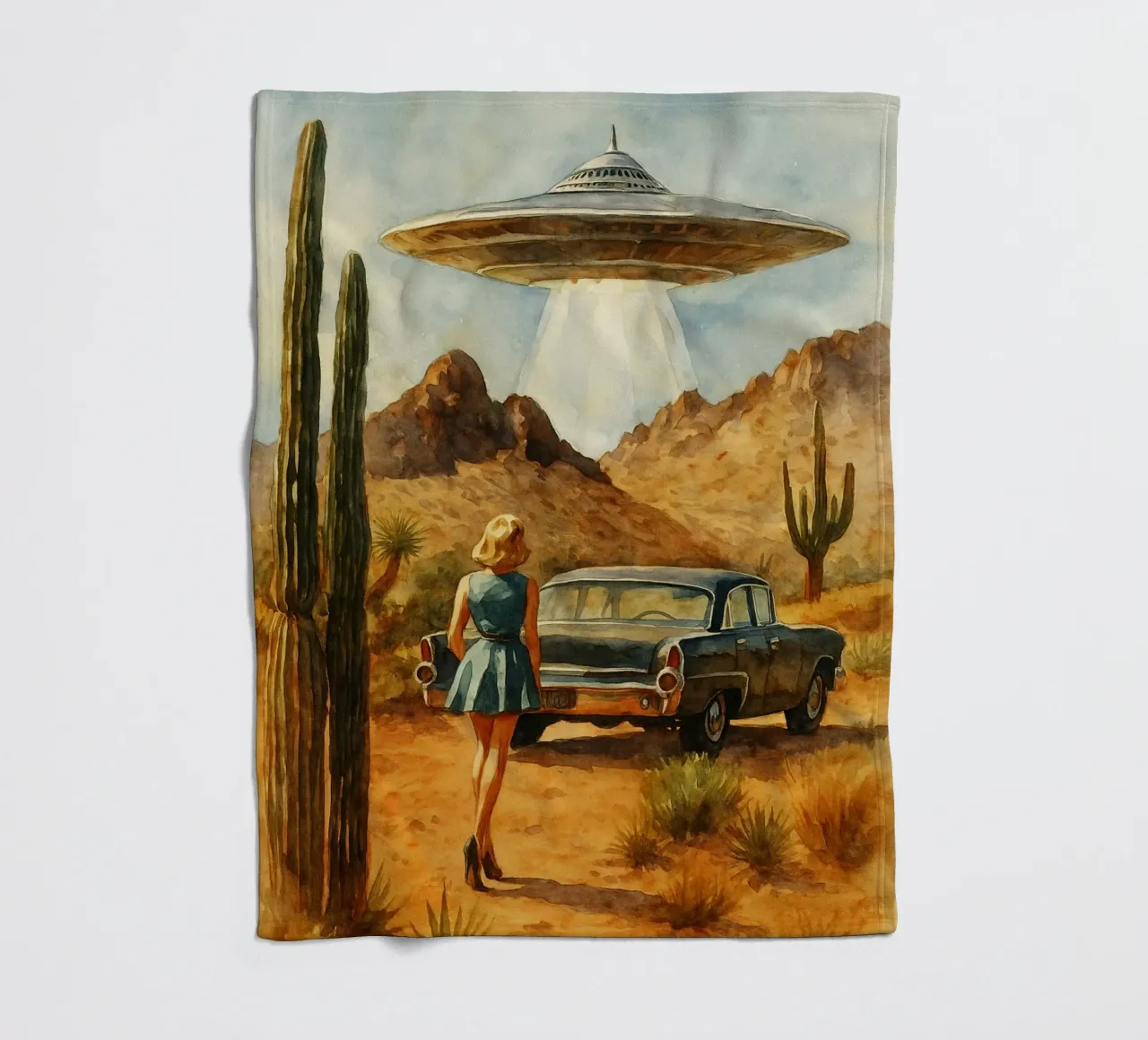 donne e ufo disegno retrò coperta in pile da pakazi