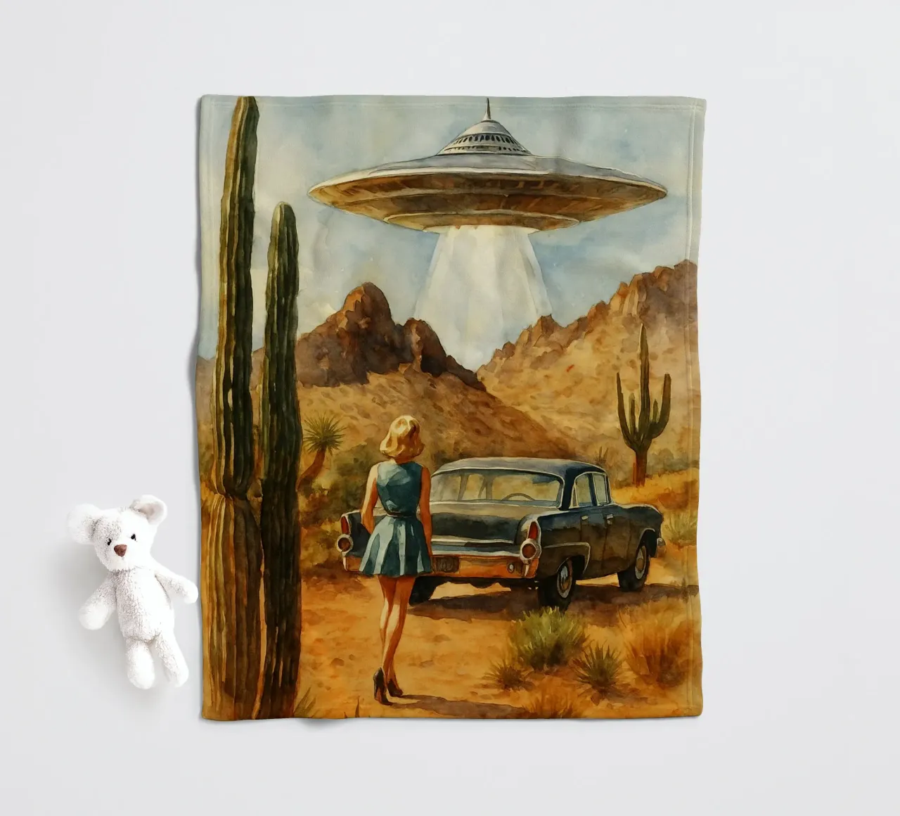 donne e ufo disegno retrò coperta in pile da pakazi