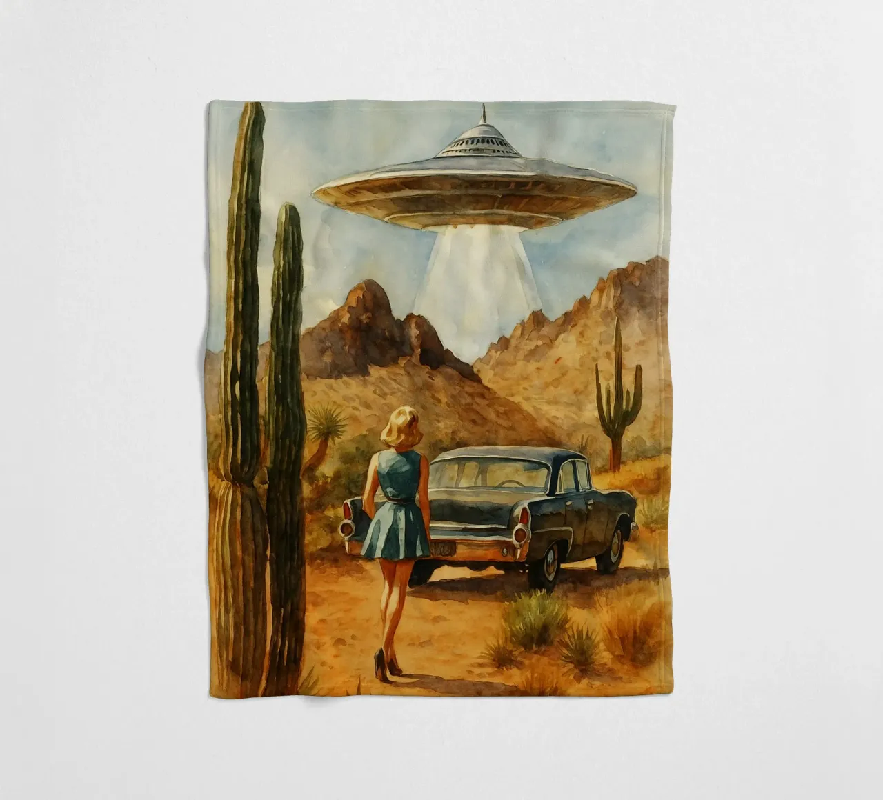 donne e ufo disegno retrò coperta in pile da pakazi