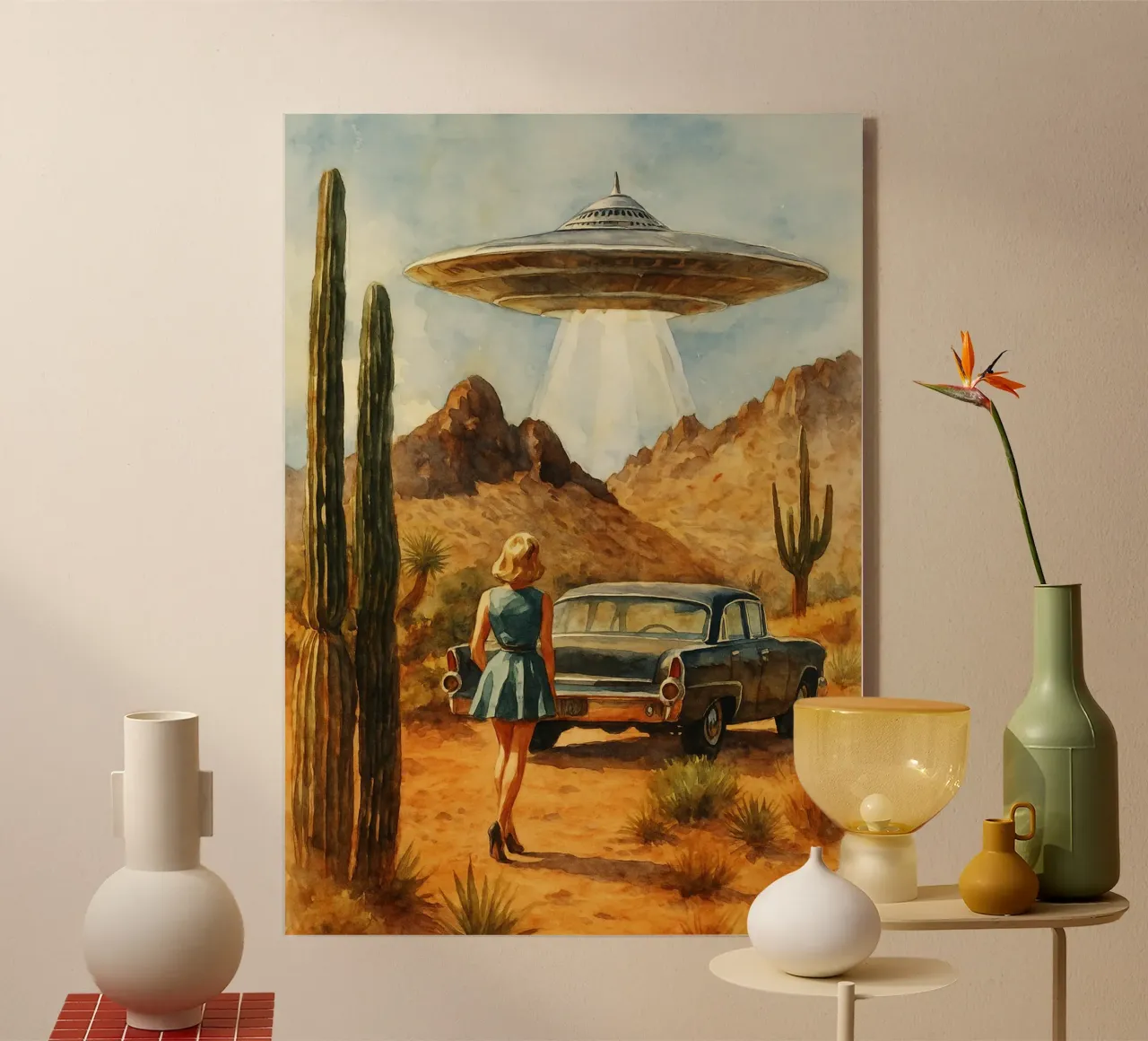 femmes et ufo retro dessin plexiglas de pakazi
