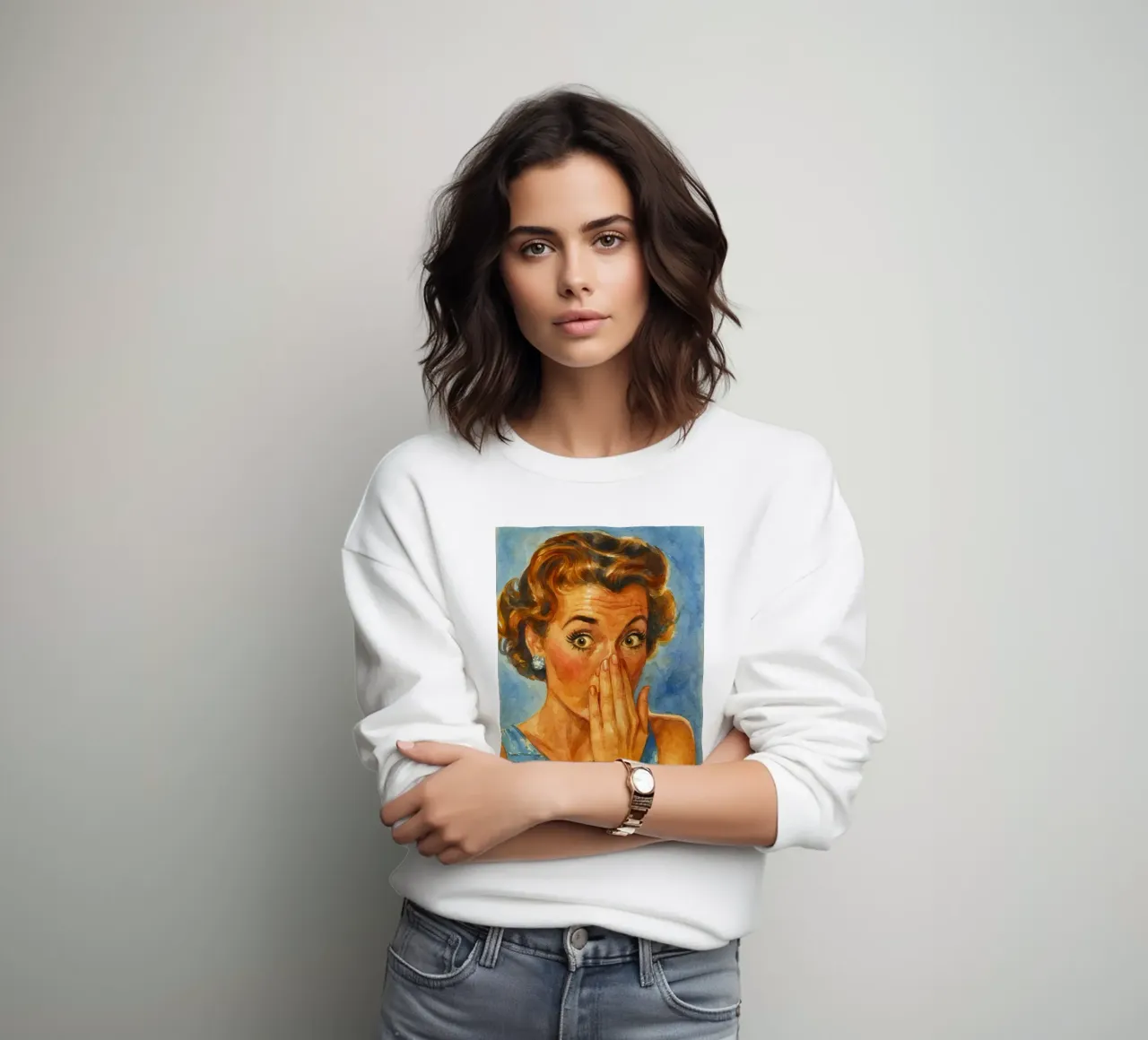 donne faccia cattivo odore in bagno retro pittura classica felpa da pakazi