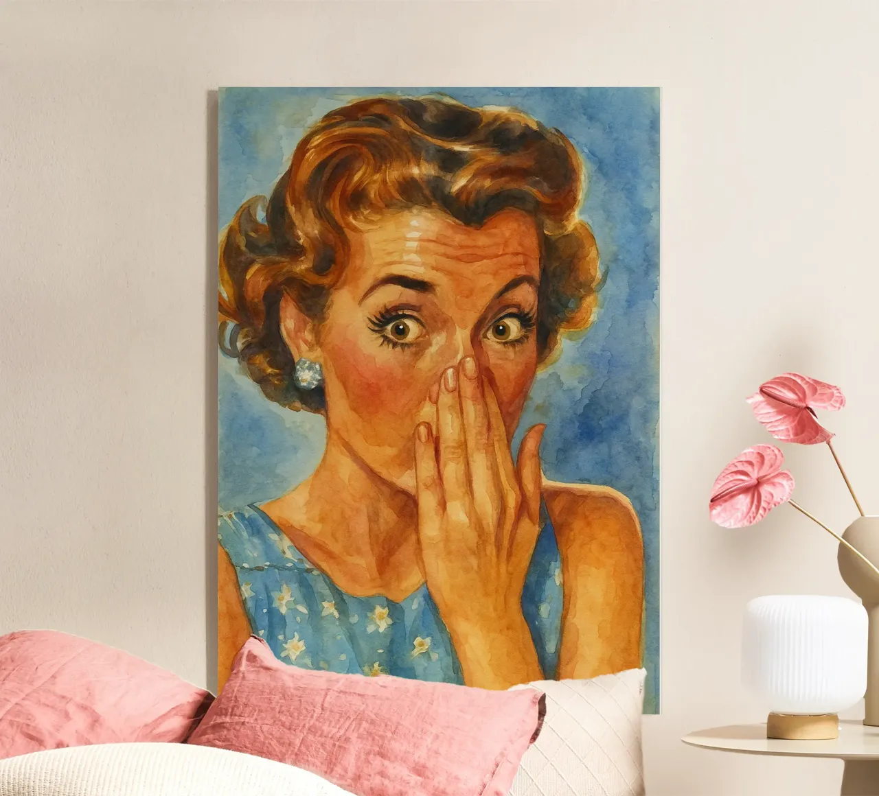donne faccia cattivo odore in bagno retro pittura classica plexiglass da pakazi