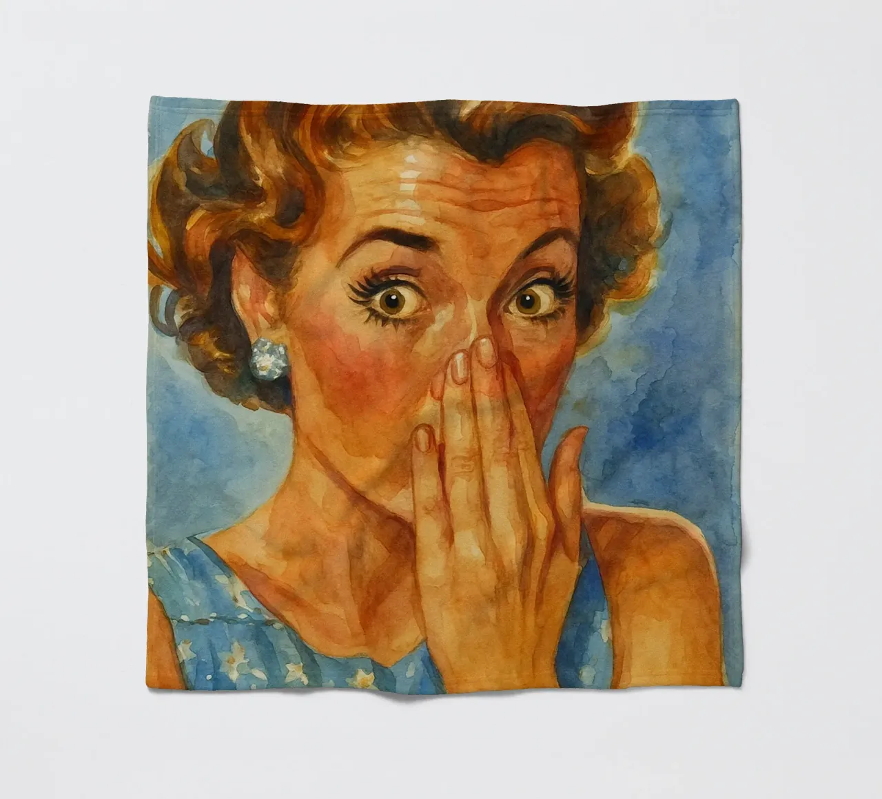 vrouwen gezicht slechte geur in de badkamer retro klassiek schilderij fleecedeken van pakazi