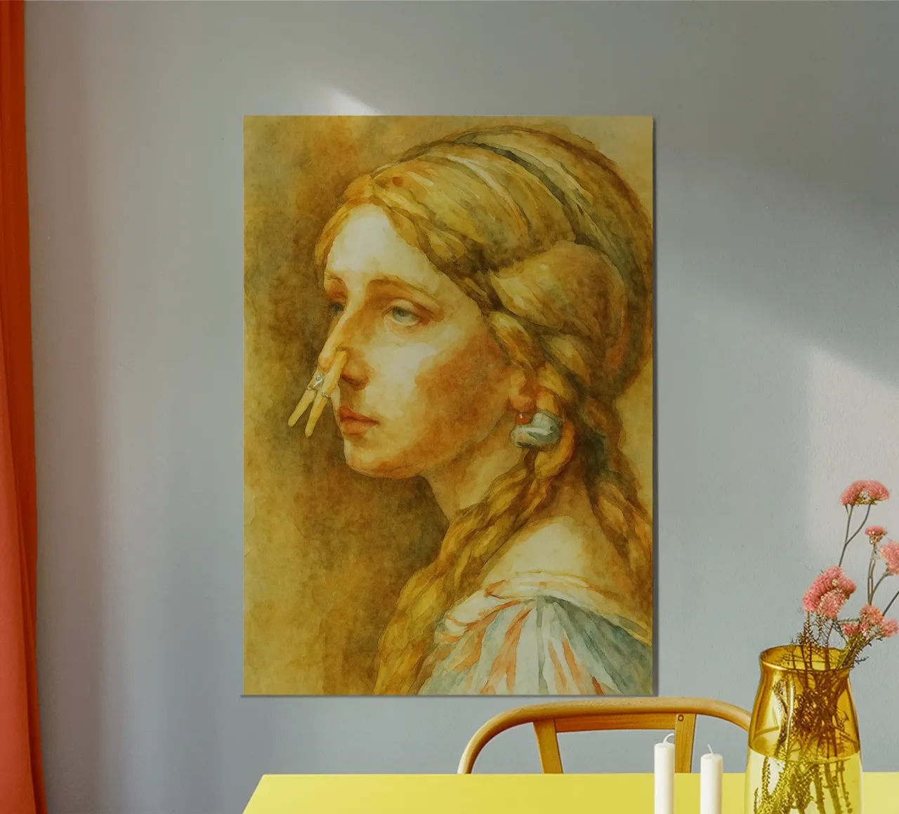 donne faccia pizzicare un naso divertente bagno poster da pakazi