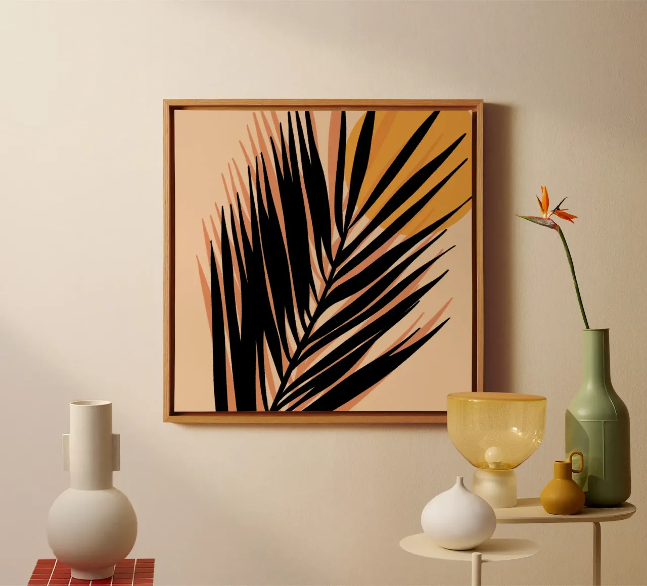 Terracotta Palm - Warme Zonsondergang Plantaardig canvas met Baklijst van EDMPROJECT