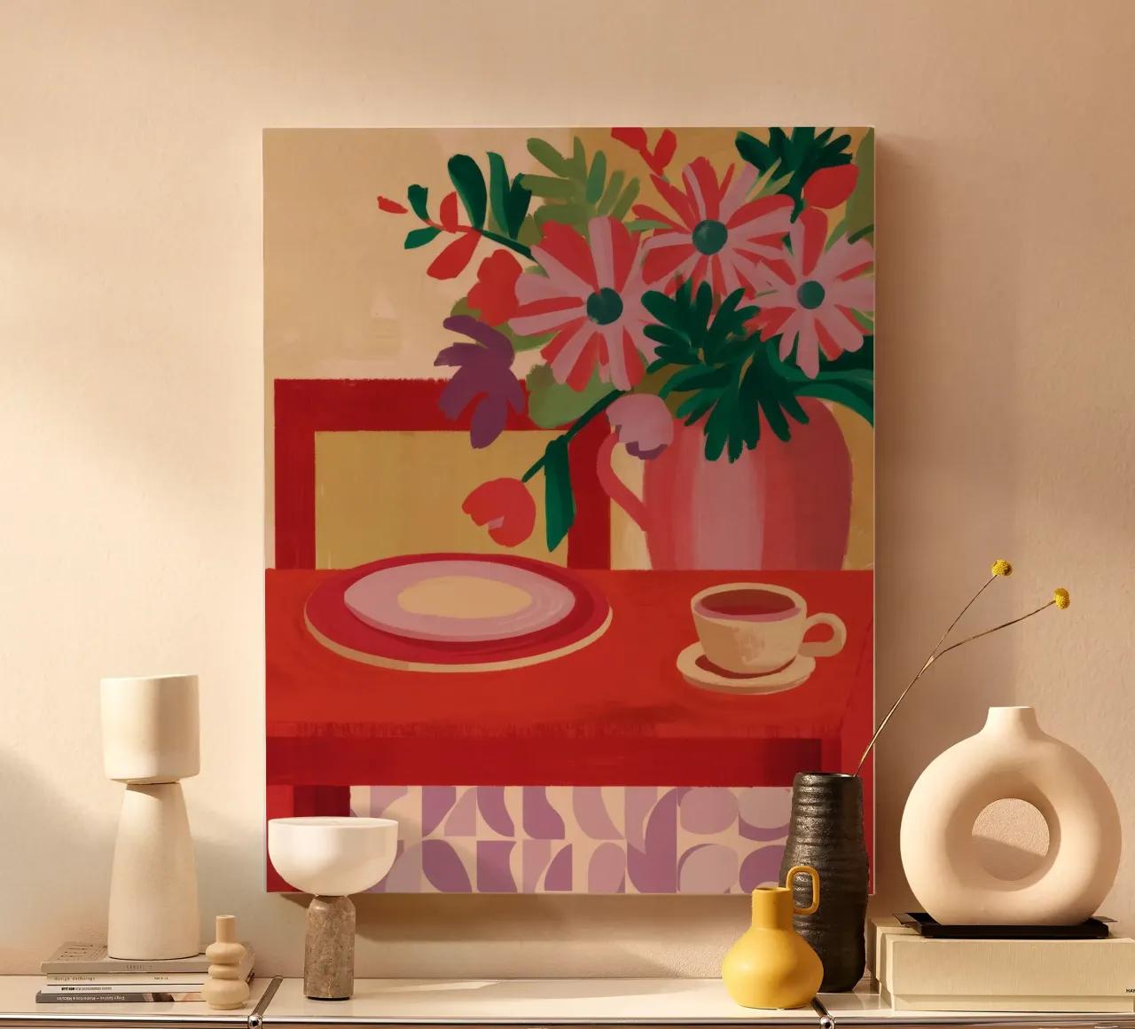 Crimson Morning Stillness canvas with Floater frame by Fable Tempa
