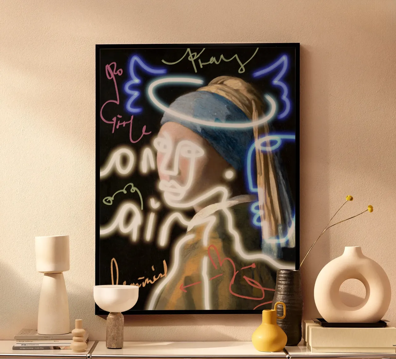 Potere al neon per le ragazze poster con telaio in alluminio da Little Dean