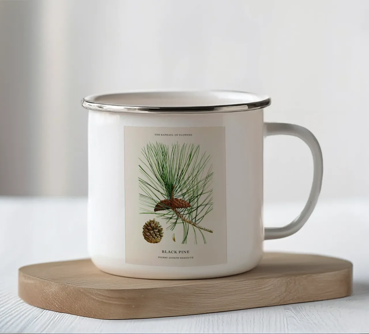 Pierre-Joseph Redouté - Black Pine tazza in smalto da Vintage by JUNIQE