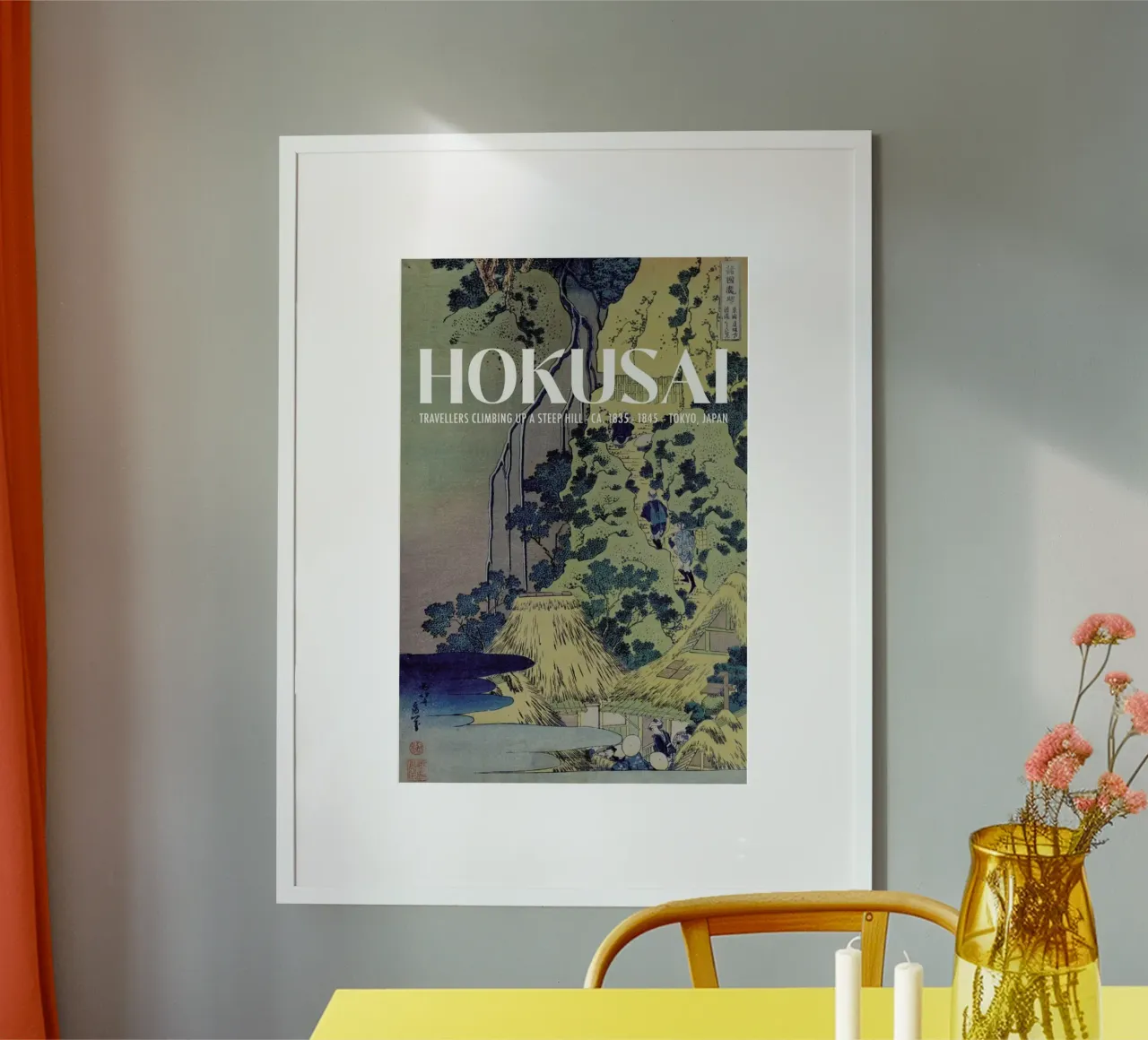 Hokusai - Travellers Climbing Up a Steep Hill ca. 1845 poster con telaio in legno da Vintage by JUNIQE