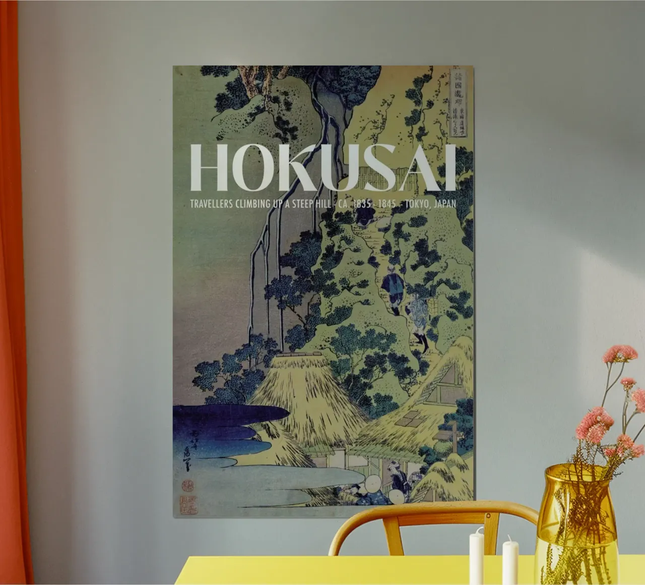 Hokusai - Travellers Climbing Up a Steep Hill ca. 1845 poster con telaio in legno da Vintage by JUNIQE