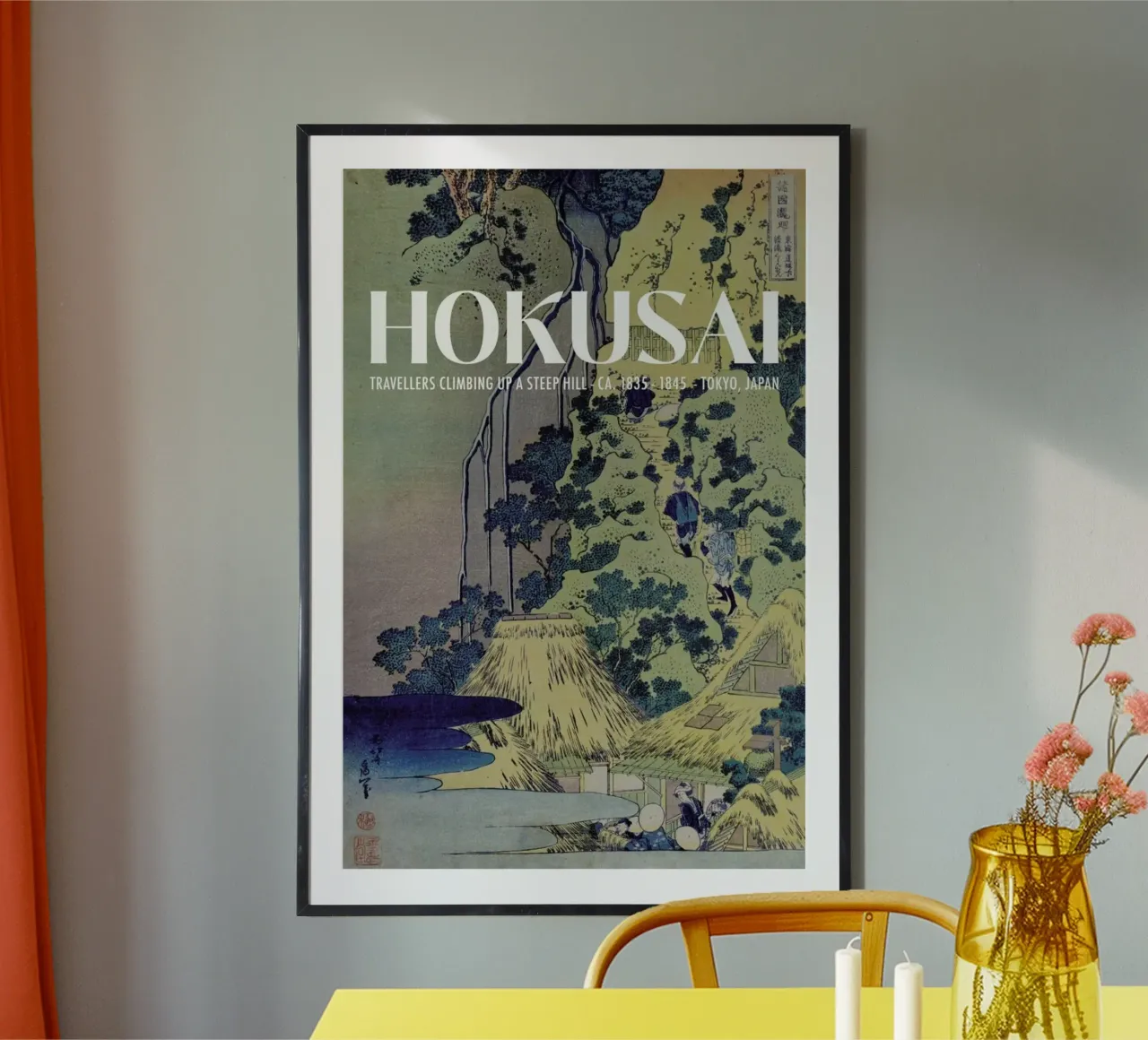 Hokusai - Travellers Climbing Up a Steep Hill ca. 1845 poster con telaio in legno da Vintage by JUNIQE