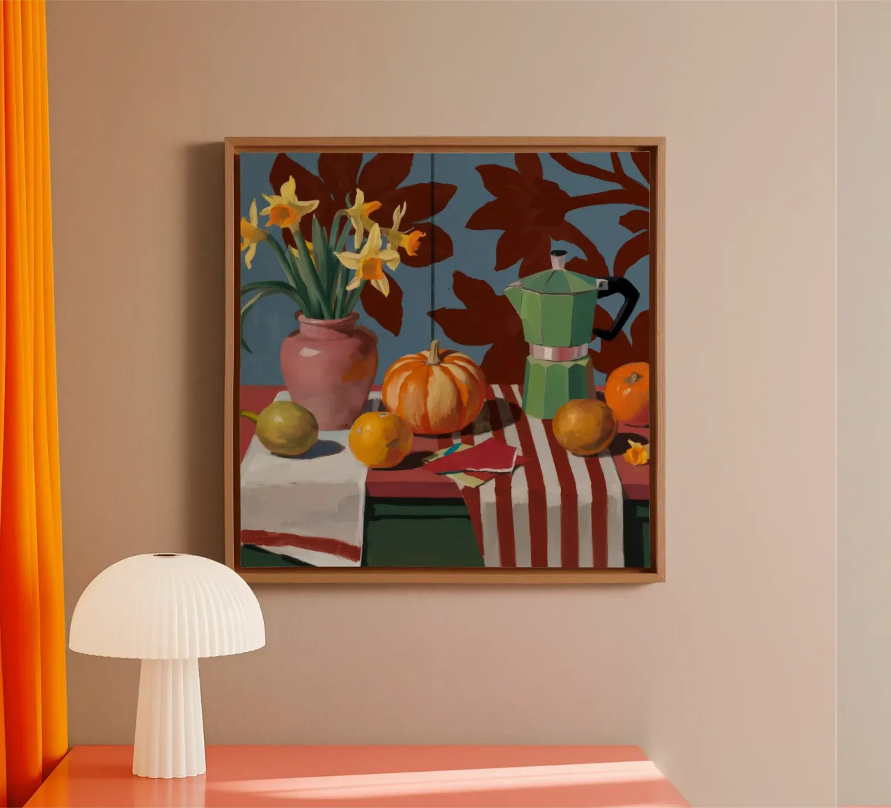 Herbstliches Erntedankglühen Leinwand mit Schattenfugenrahmen von Fable Tempa
