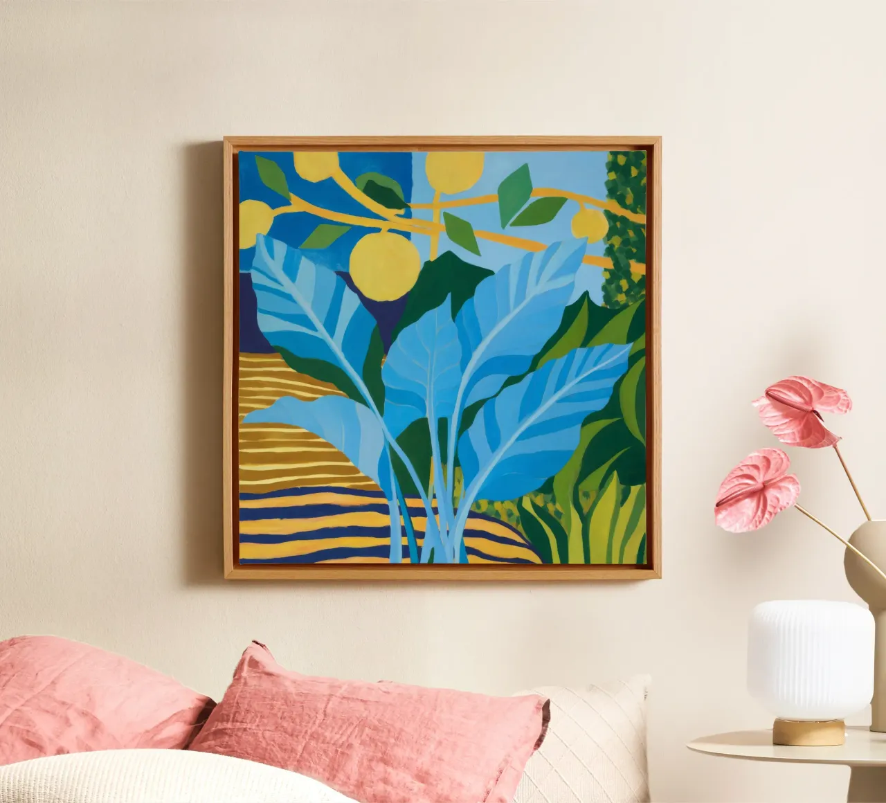 Cerulean Citrus Moon canvas with Floater frame by Dawn Light