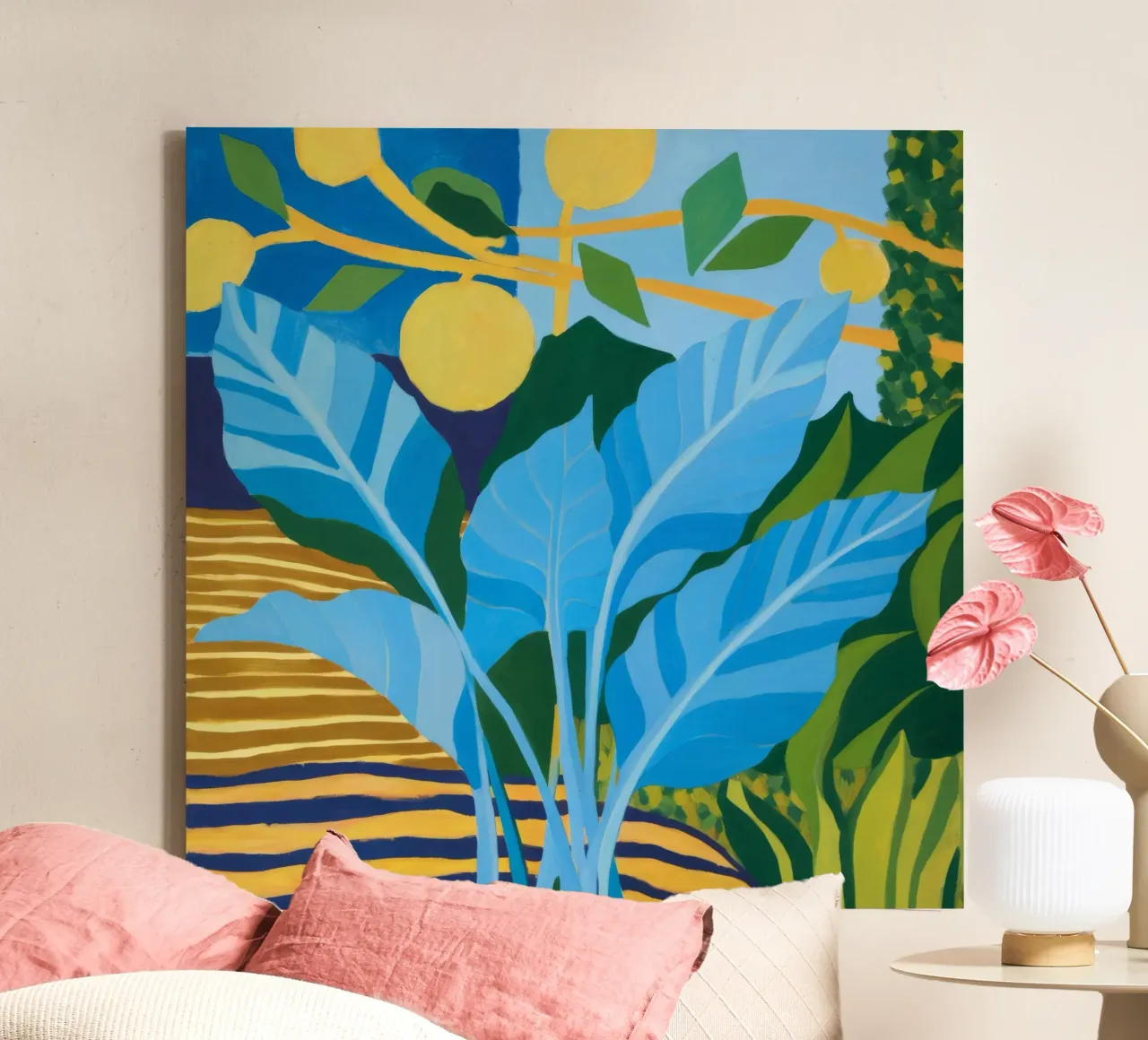 Cerulean Citrus Moon canvas with Floater frame by Dawn Light