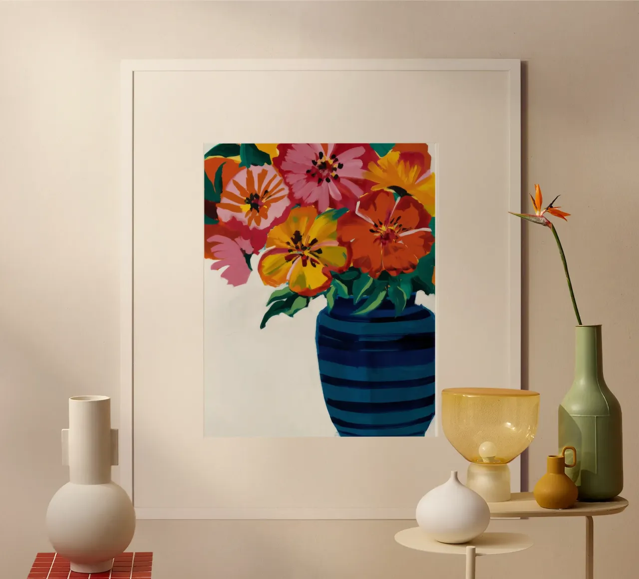Cascata di fiori cobalto poster con telaio in legno da Fable Tempa
