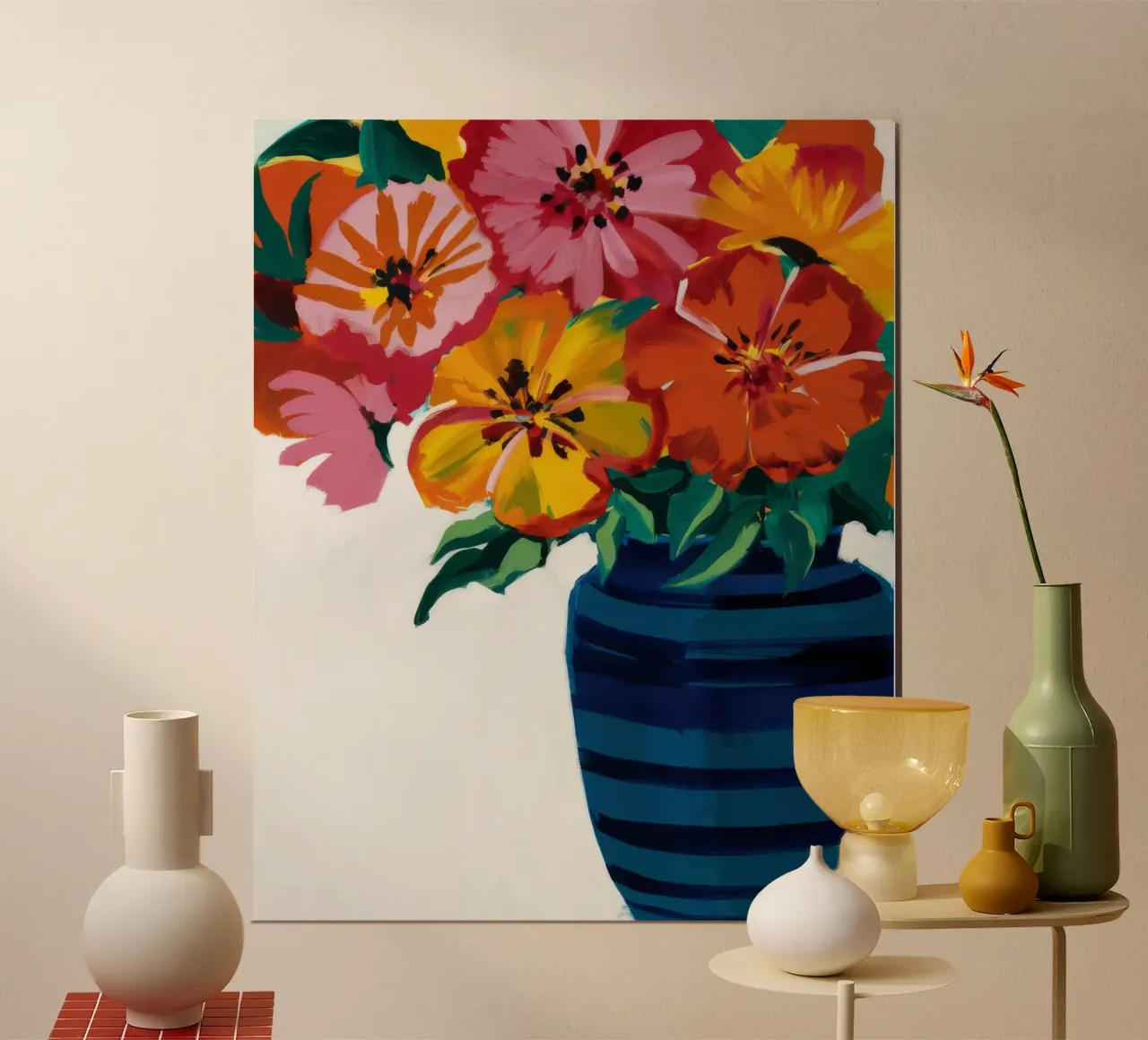 Cascata di fiori cobalto poster con telaio in legno da Fable Tempa