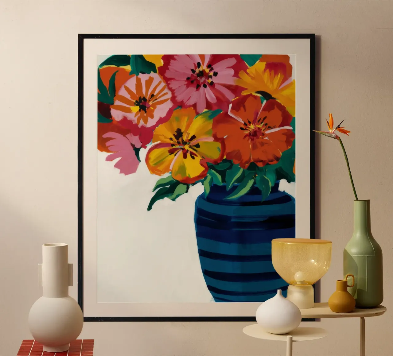 Cascata di fiori cobalto poster con telaio in legno da Fable Tempa