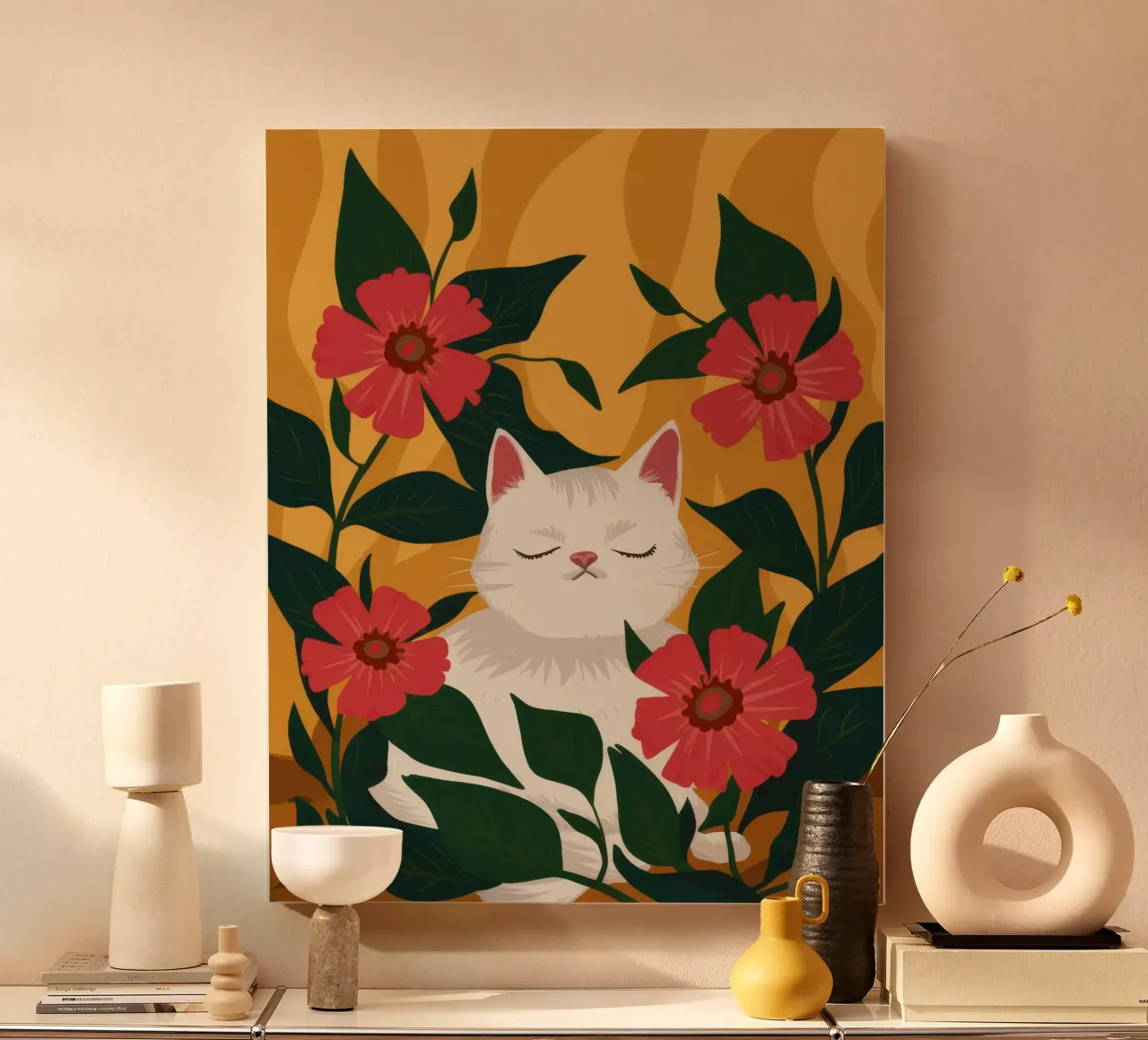 Sueño de jardín felino lienzo con Marco flotante de Fable Tempa