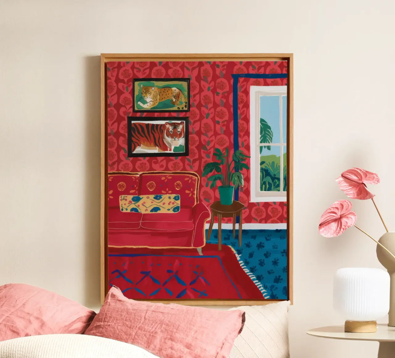 Scharlaken kamer wandkleed canvas met Baklijst van Pan Denim