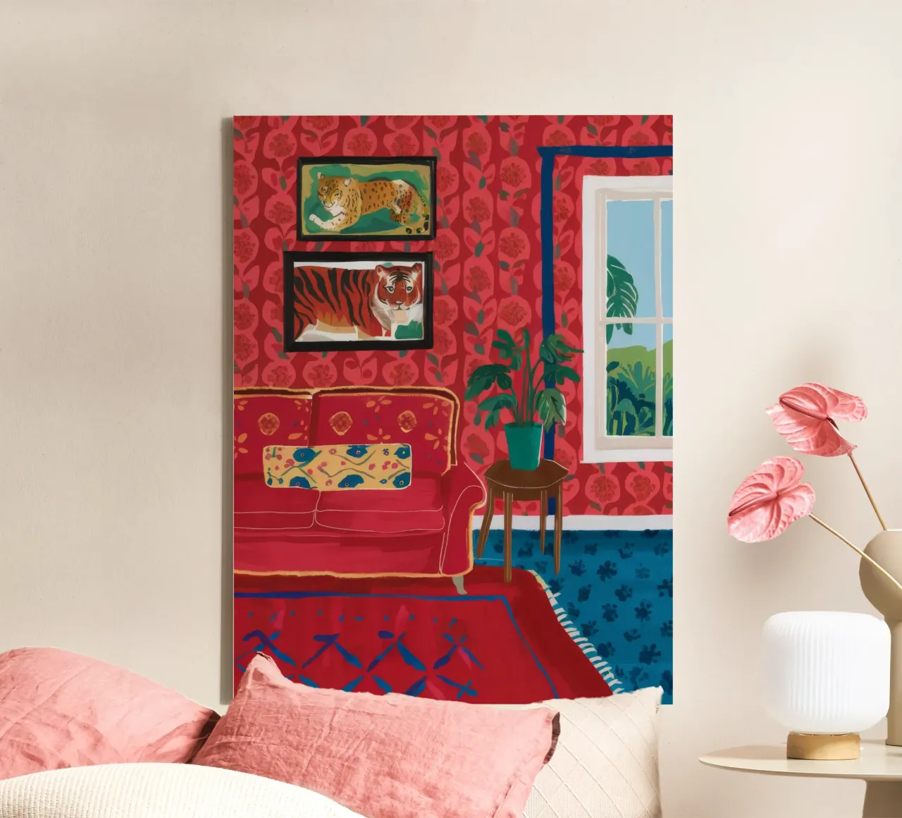 Scharlaken kamer wandkleed canvas met Baklijst van Pan Denim