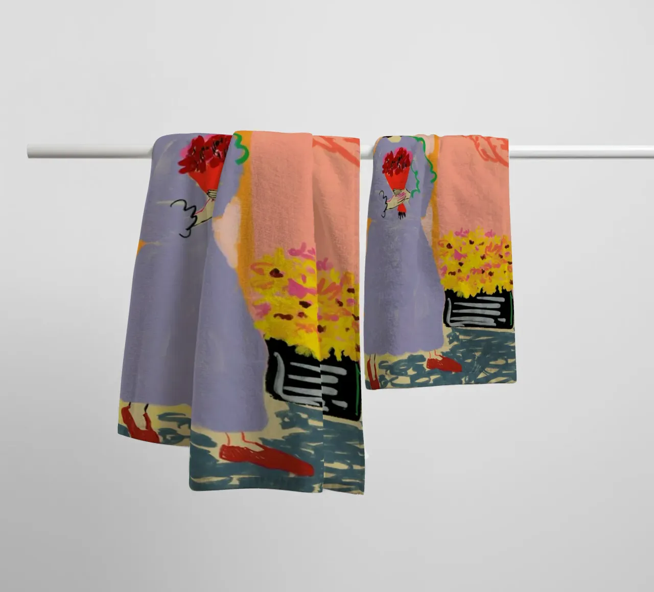 Flower Shopping towel by Sandra Poliakov