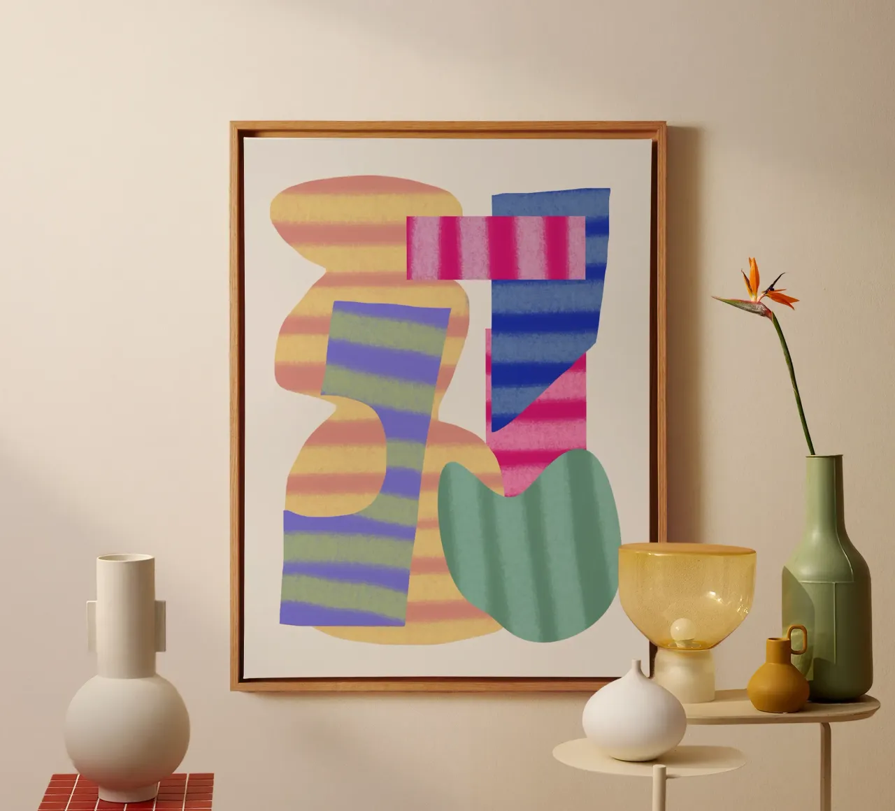 Speelse vormen compositie 9 canvas met Baklijst van Little Dean