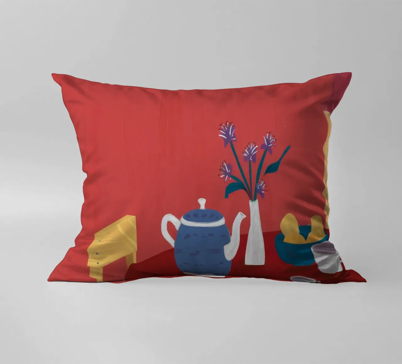 Red Table Teatime decorative cushion by Pan Denim