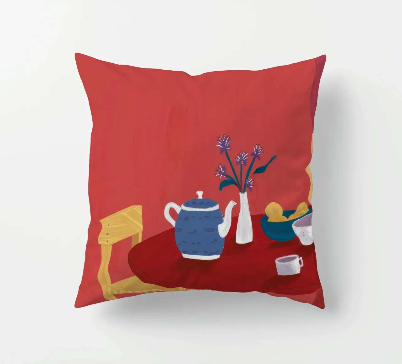 Red Table Teatime decorative cushion by Pan Denim