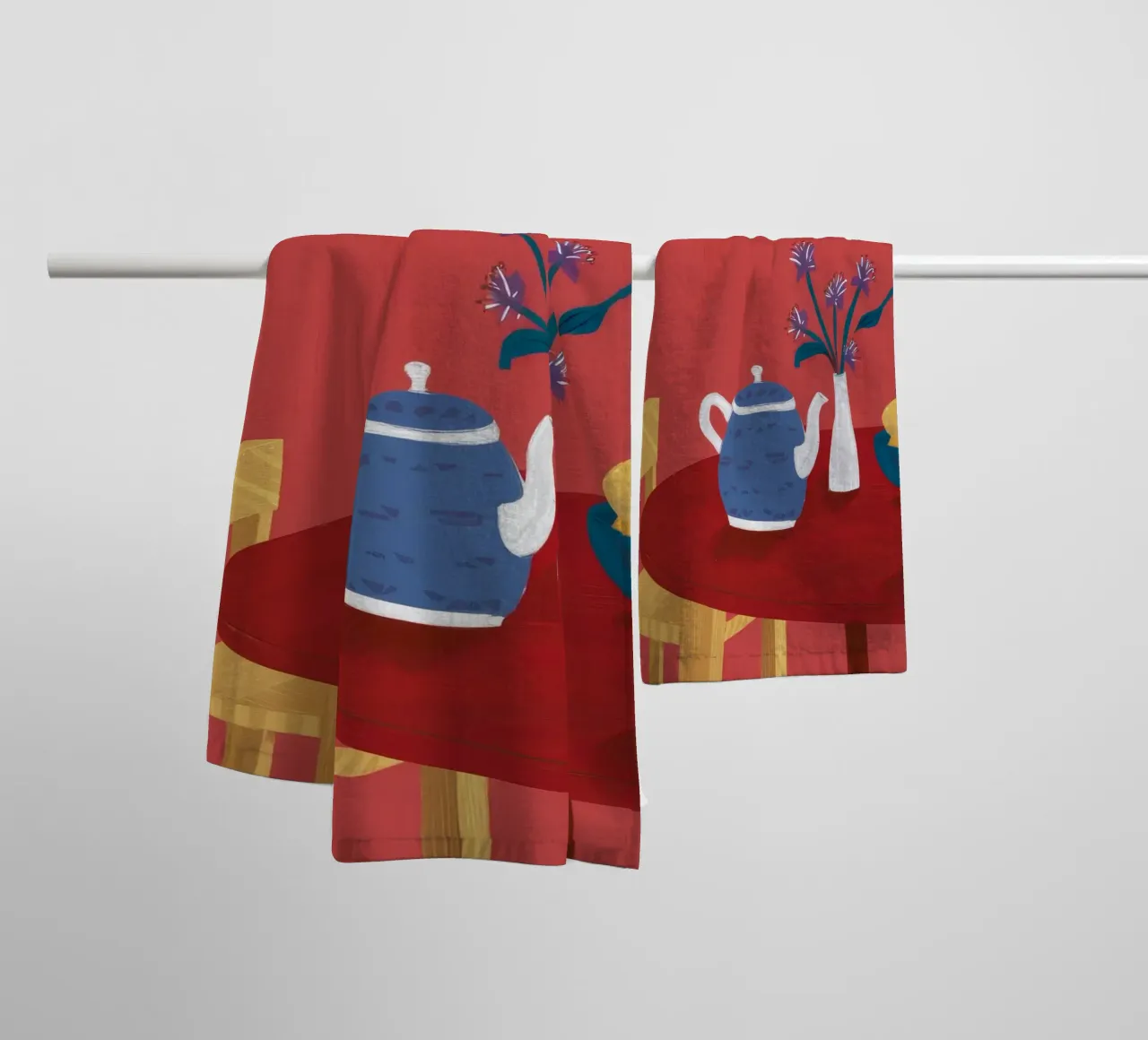 Table rouge à l'heure du thé serviette de bain de Pan Denim