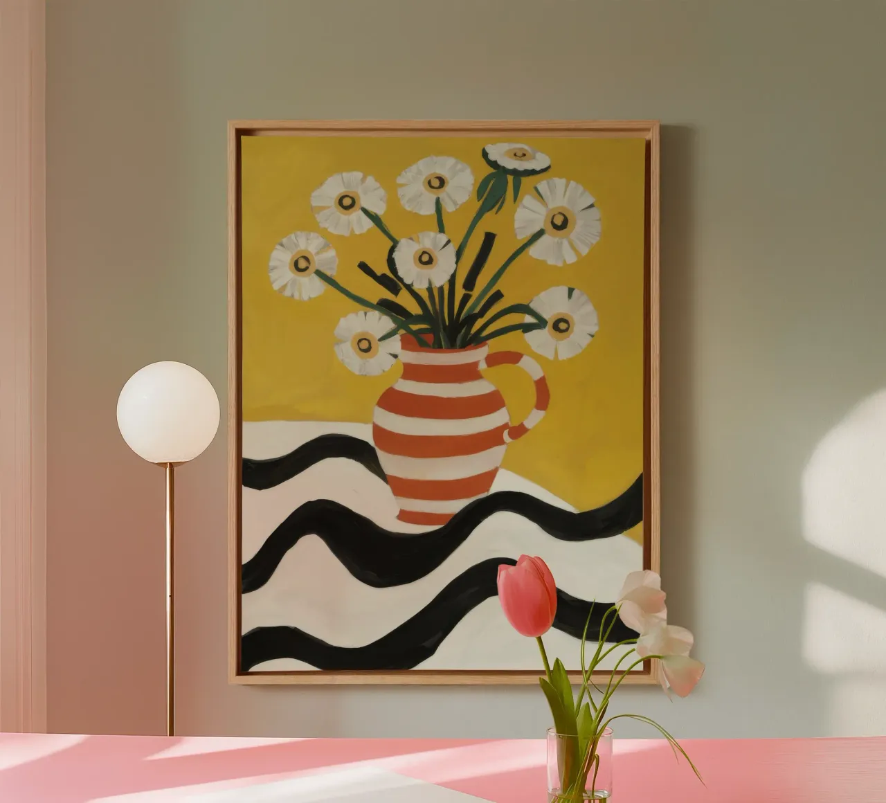 Gestreepte Margrietdans canvas met Baklijst van Dawn Light