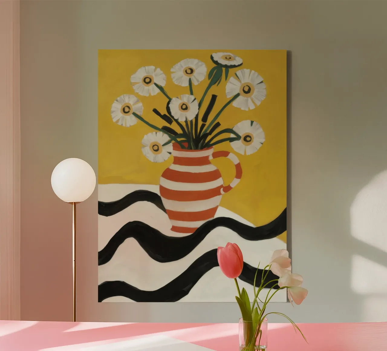Gestreepte Margrietdans canvas met Baklijst van Dawn Light