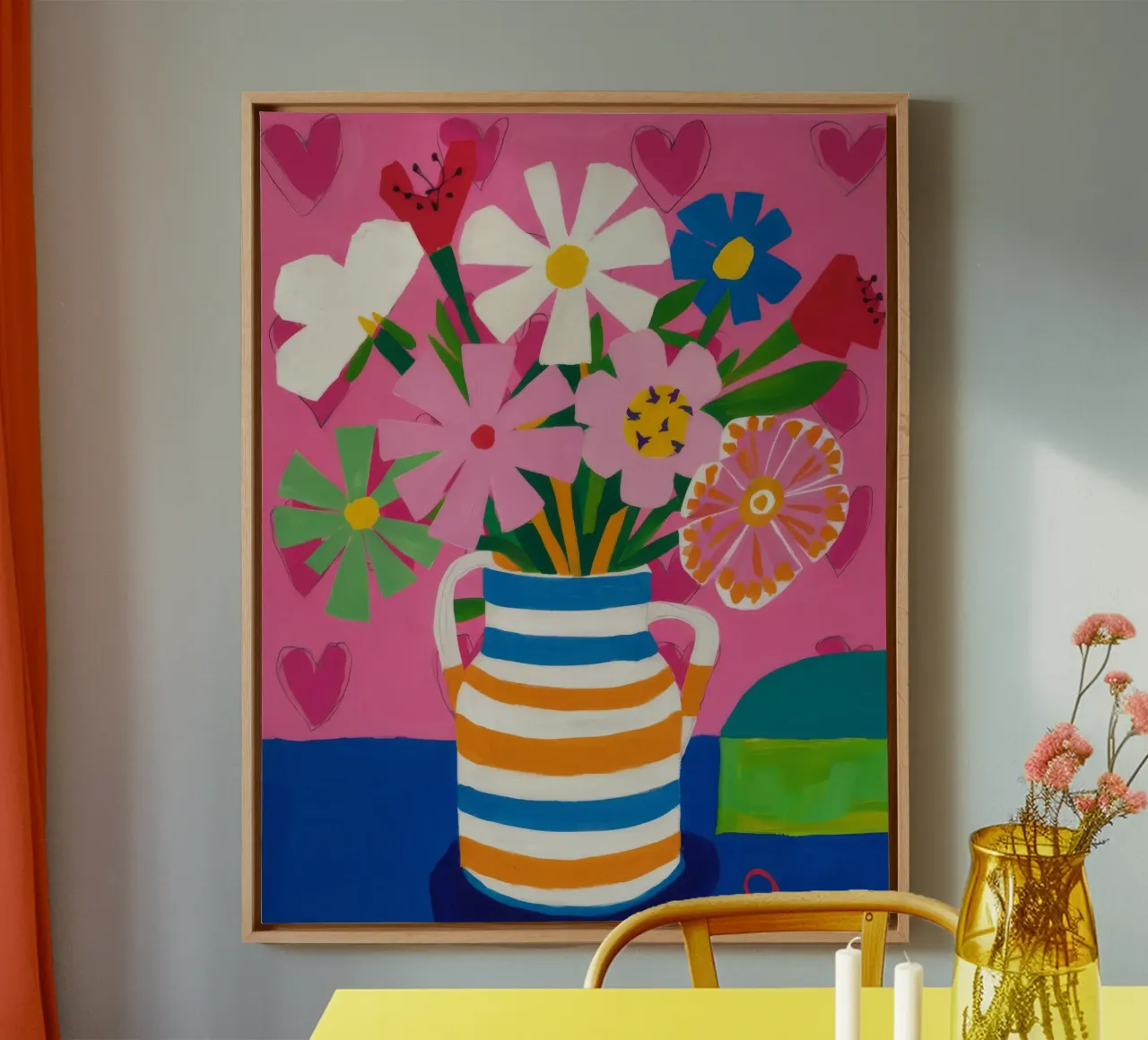 Speelse hartelijke bloesems canvas met Baklijst van Fable Tempa
