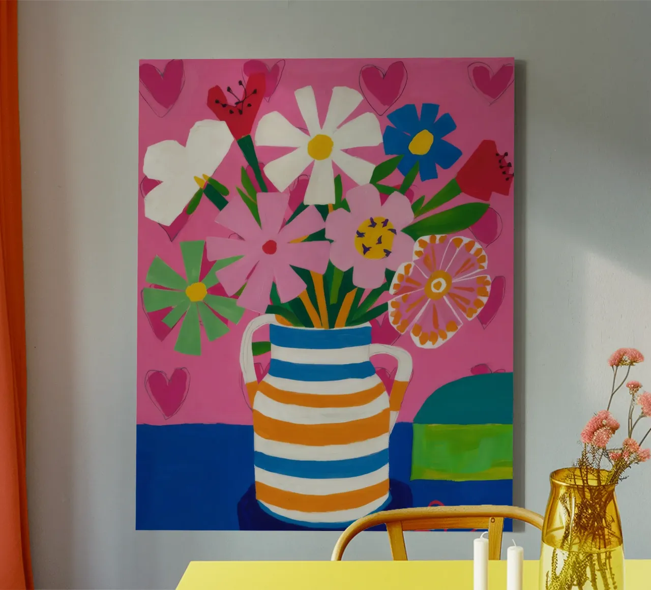 Speelse hartelijke bloesems canvas met Baklijst van Fable Tempa