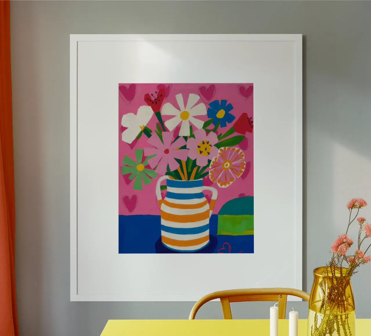 Fiori di cuore giocosi poster con telaio in legno da Fable Tempa